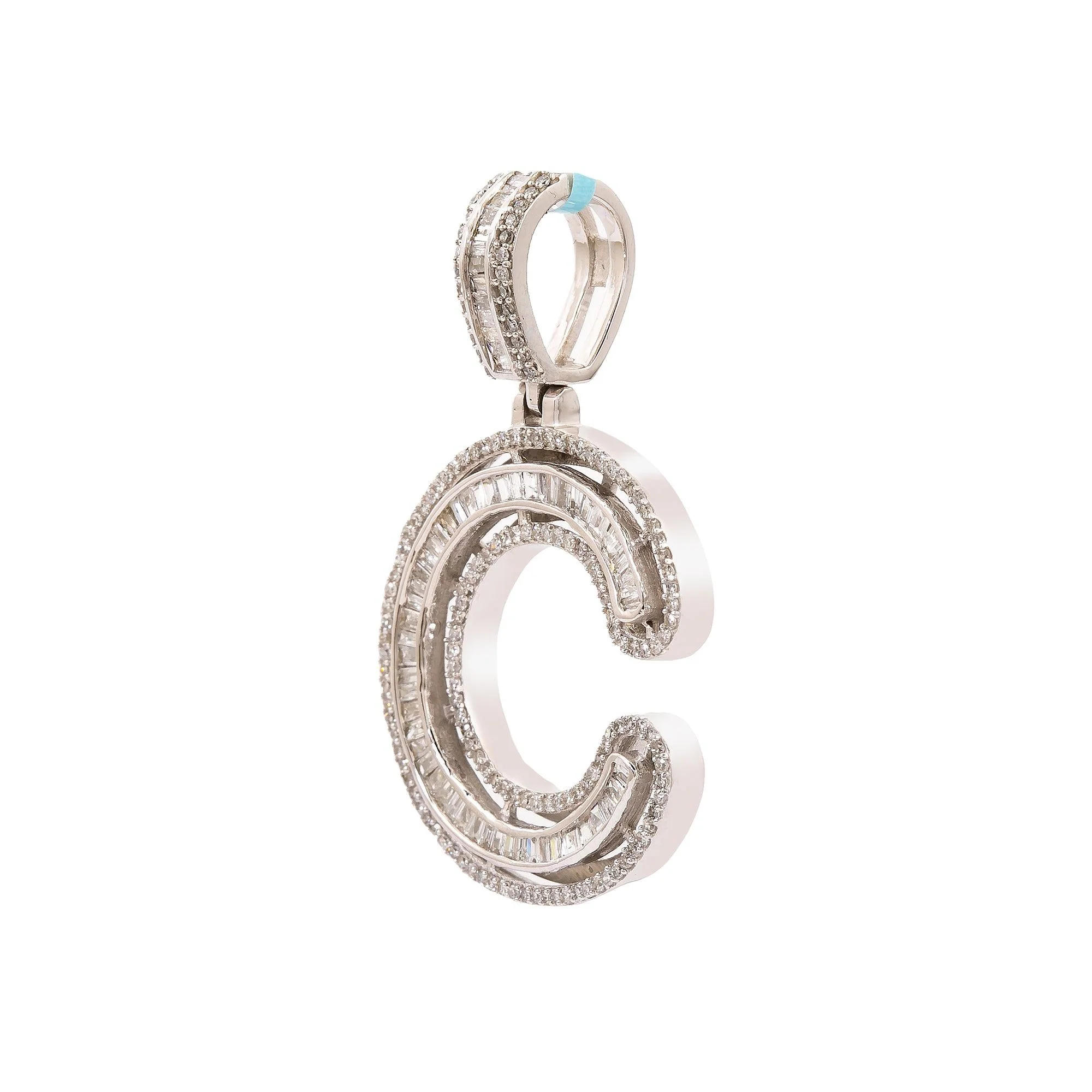 14K White Gold Diamond Letter C Pendant - Image 3
