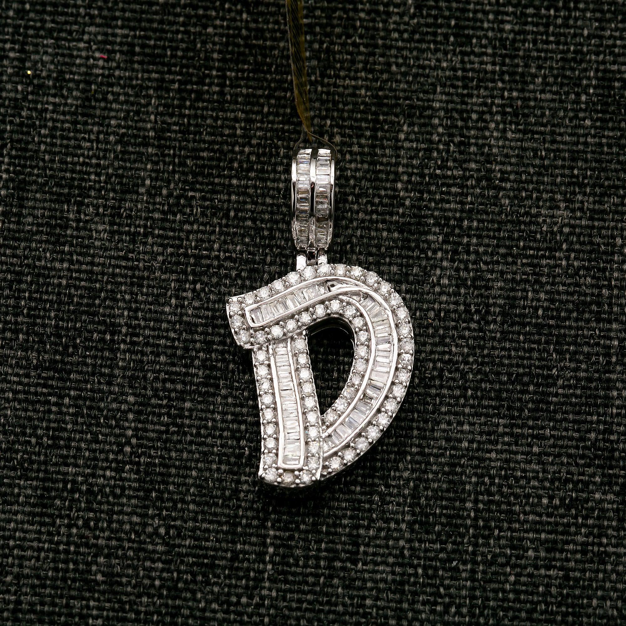 14K WHITE GOLD DIAMOND LETTER D PENDANT 1.05 CT - Image 2