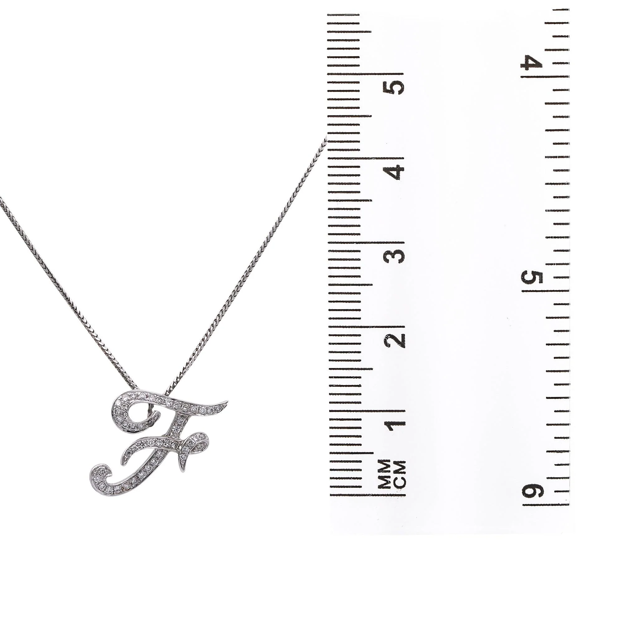 14K White Gold Letter "F" Women's Pendant with 0.35CT Diamonds - Image 3