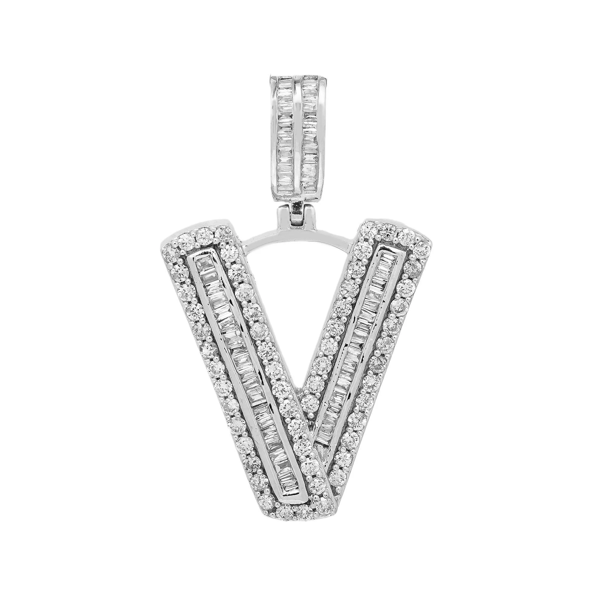 14K WHITE GOLD DIAMOND LETTER V PENDANT 0.99 CT - Image 3