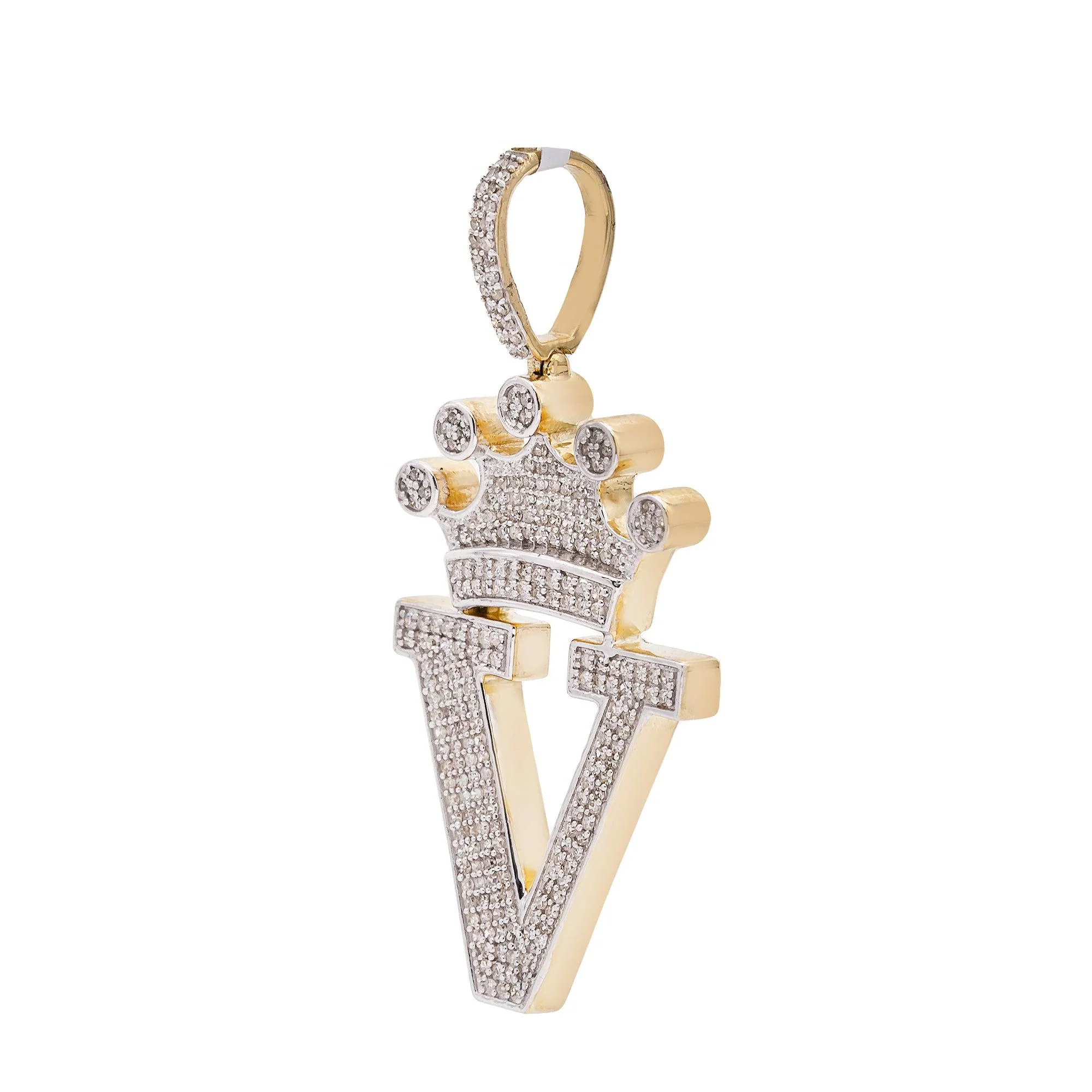 14K Yellow Gold Letter "V" Women's Pendant with Diamonds - Image 2