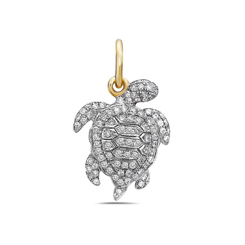 14K Yellow Gold Turtle Women's Pendant with 0.46CT Diamonds