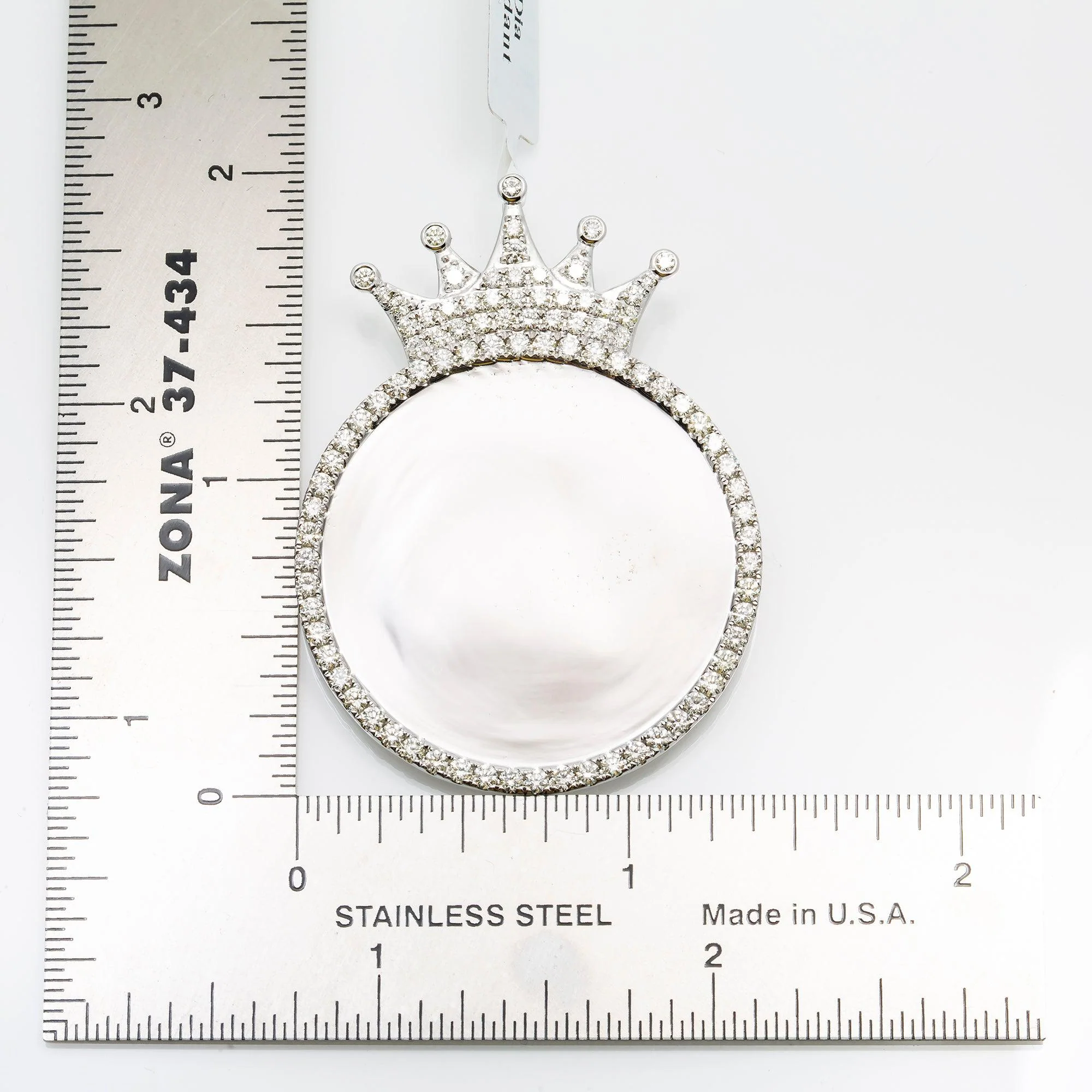 14K WHITE GOLD ROUND DIAMOND CIRCLE WITH CROWN PICTURE PENDANT 2.47 CT - Image 4