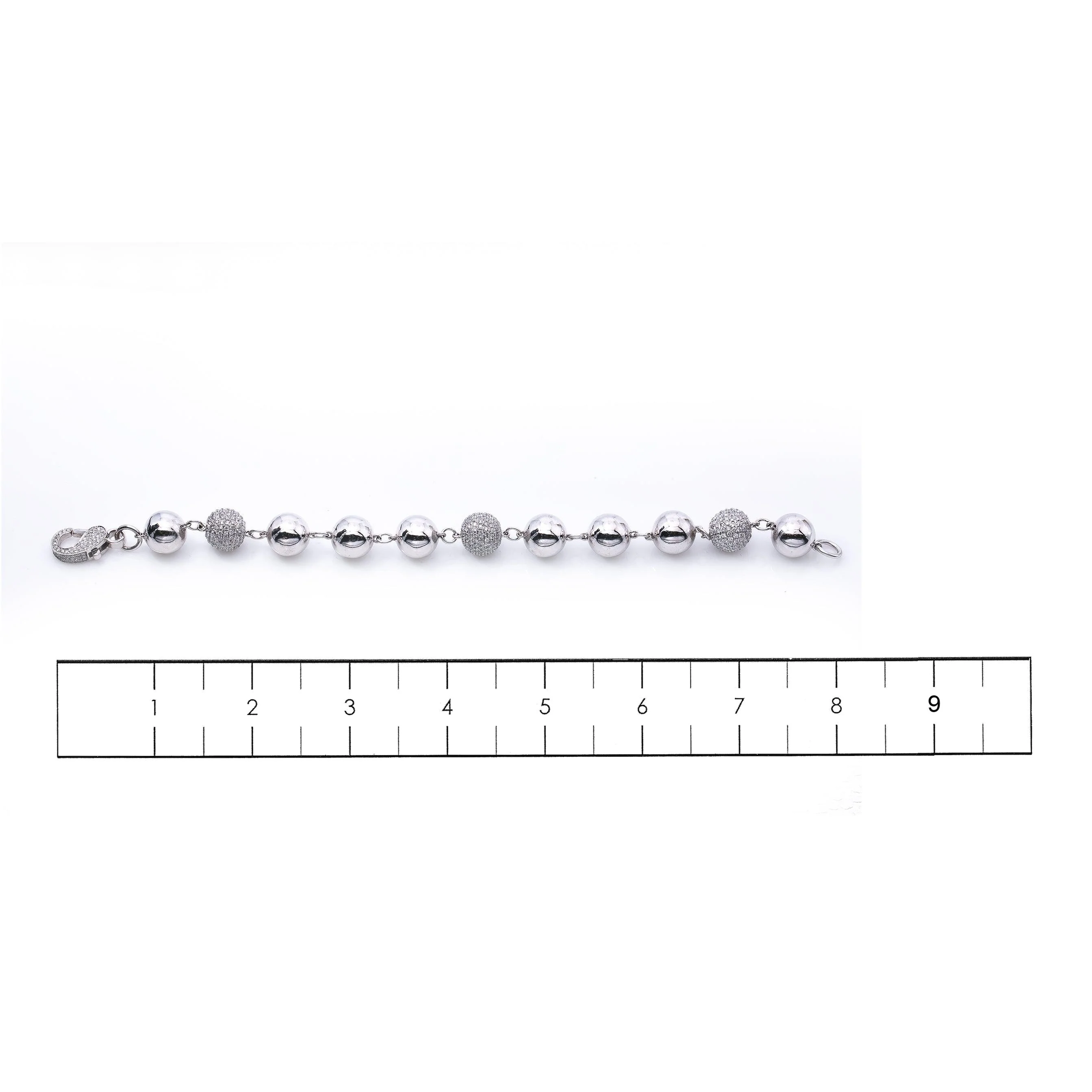 14K White Gold Small Balls Bracelet With Diamonds - Image 2