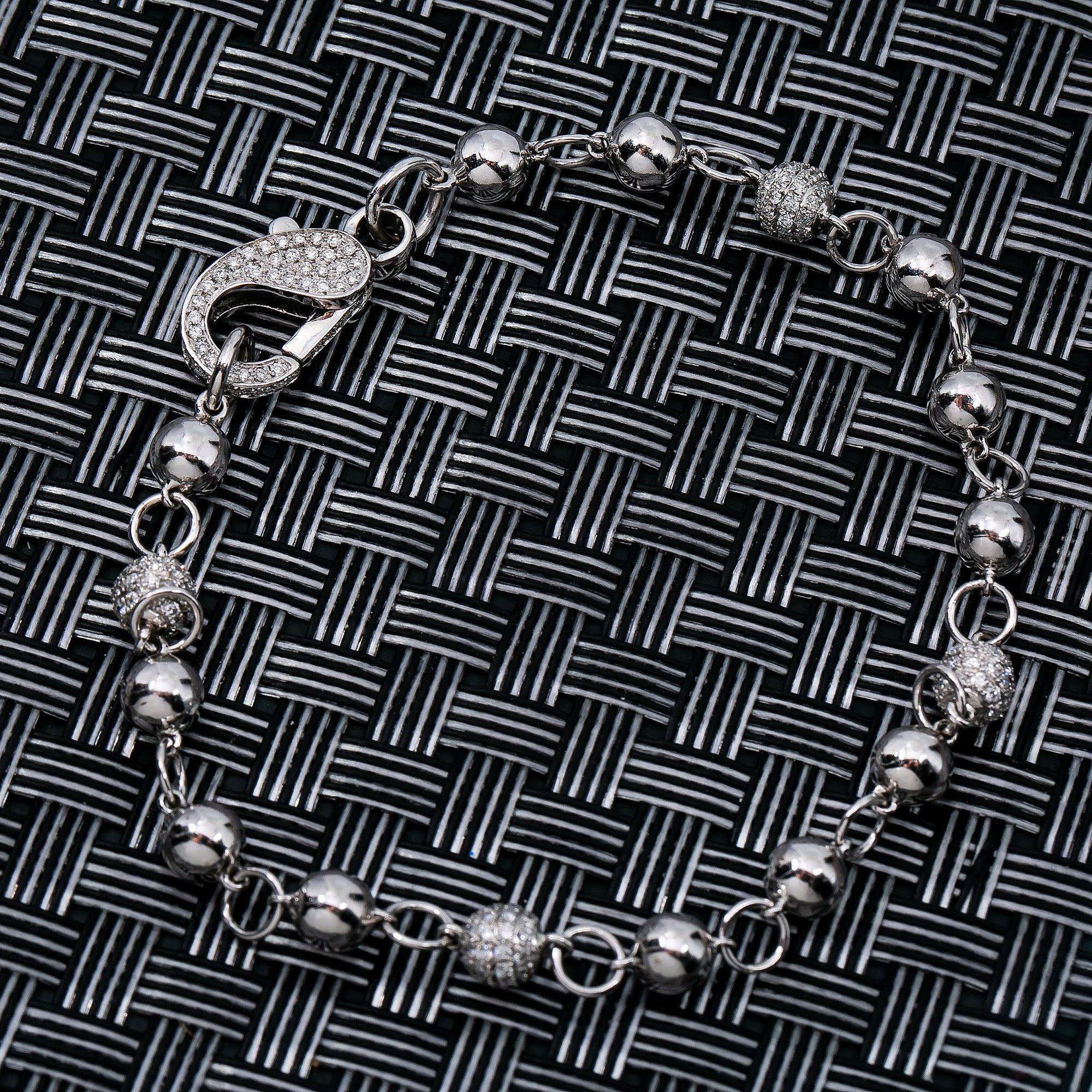14K White Gold Small Balls Bracelet With Diamonds - Image 3