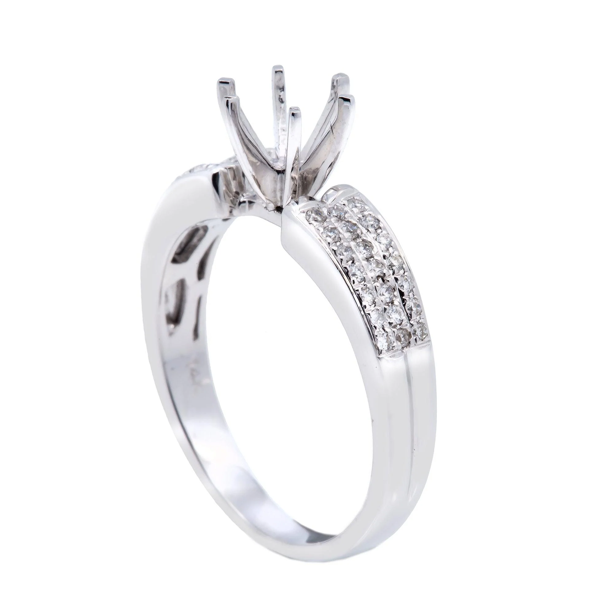 14K White Semi Mount Gold Round Diamond Ring
