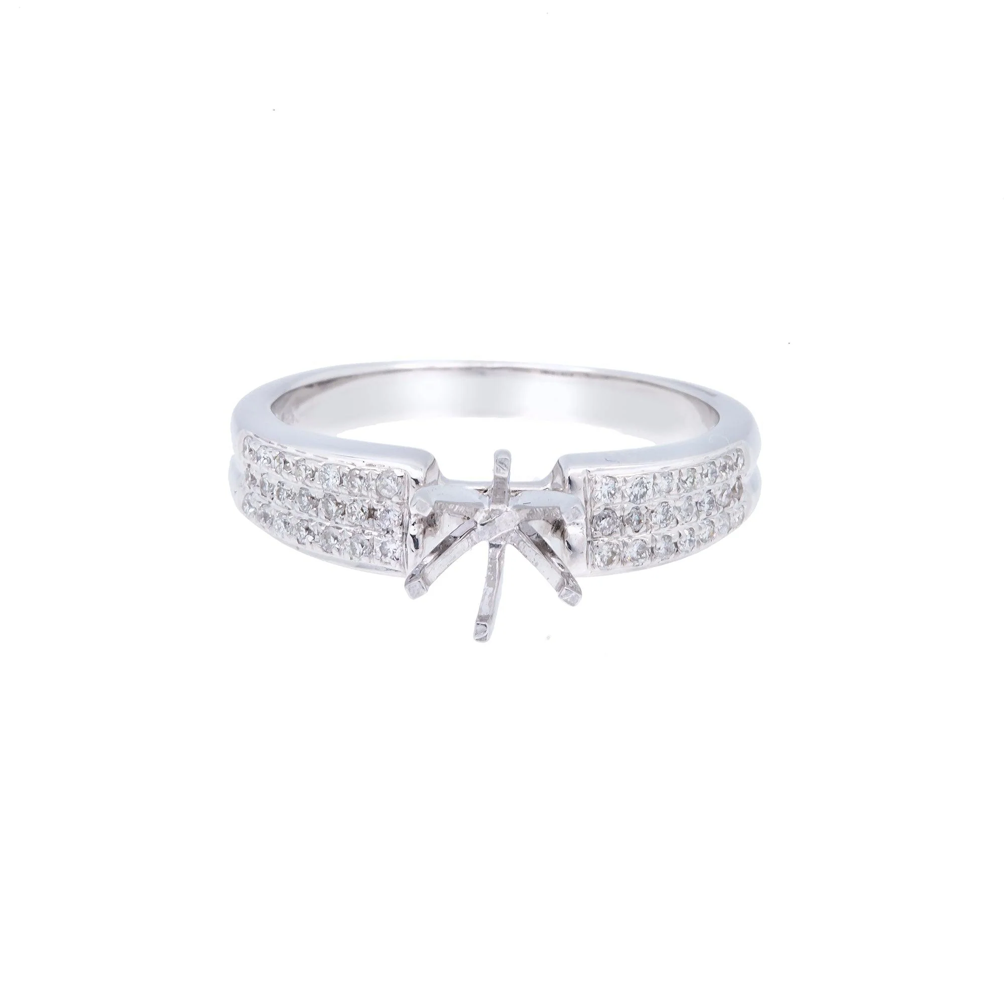 14K White Semi Mount Gold Round Diamond Ring - Image 2