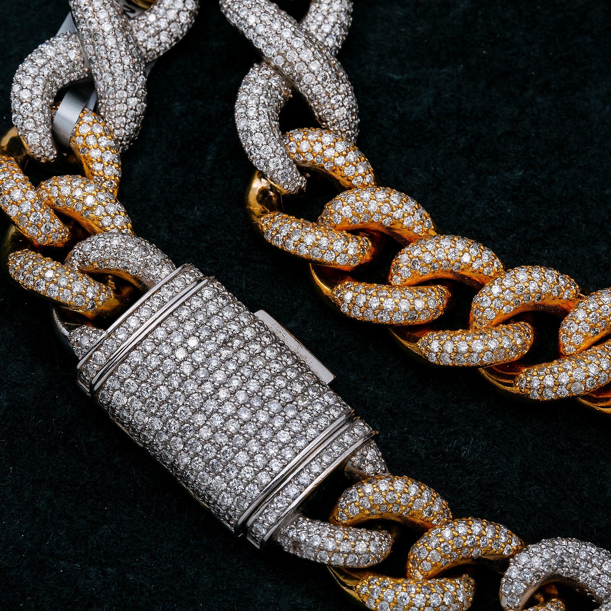 14K WHITE / YELLOW GOLD 20"/14MM CUBAN CHAIN WITH 38 CT DIAMONDS - Image 2
