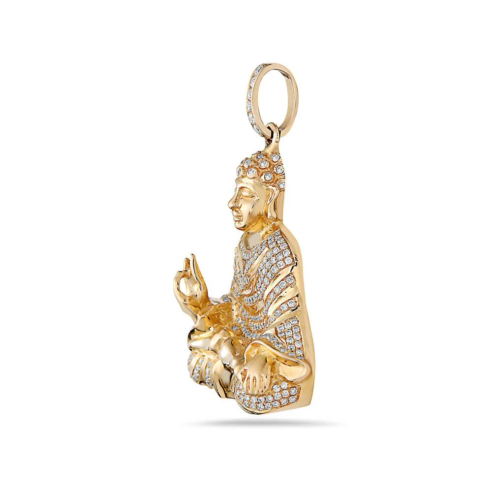 14K Yellow Gold Buddha Figure Women's Pendant with 1.15CT Diamonds - Image 2