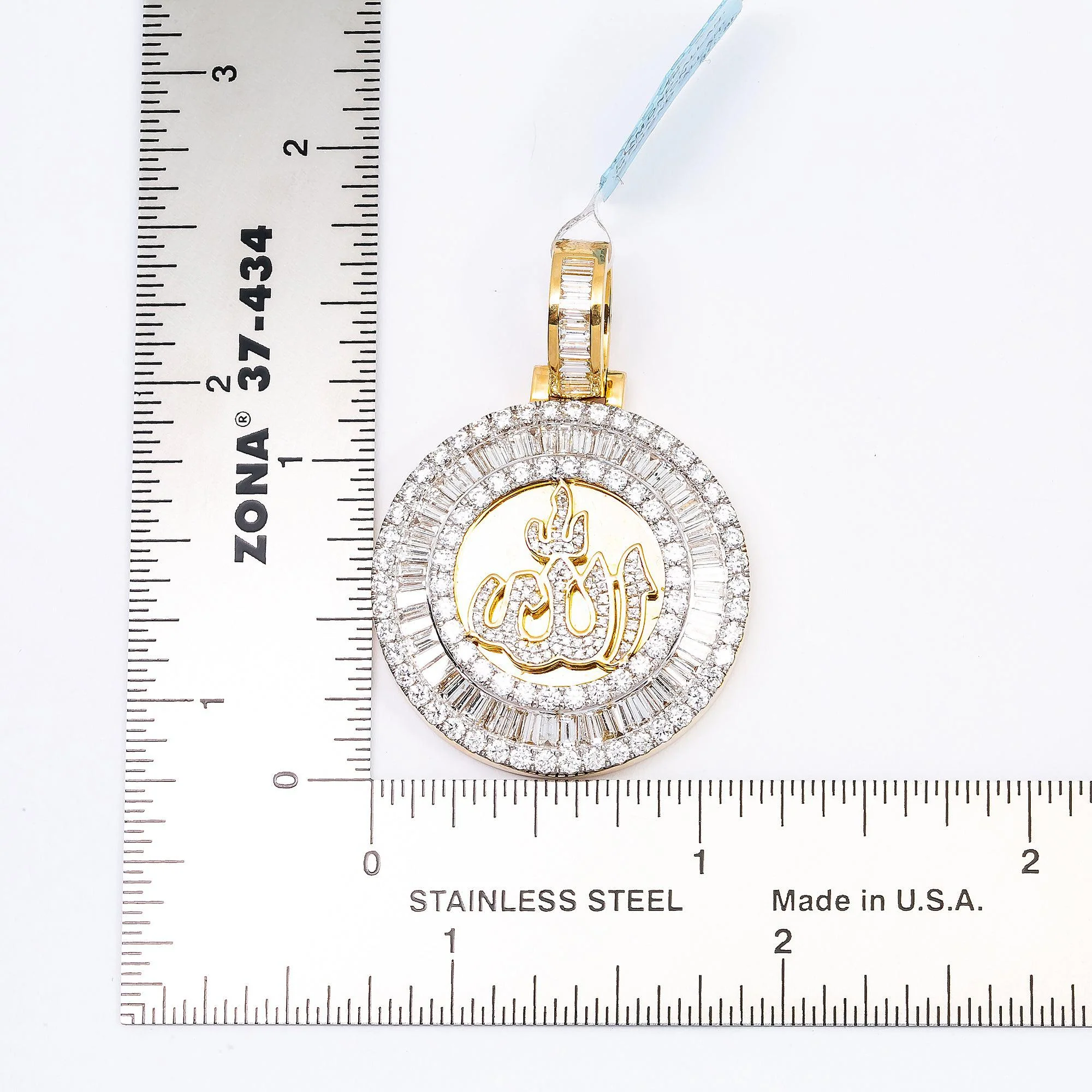 14K YELLOW GOLD ALLAH MEDALLION PENDANT WITH 3.85 CT DIAMONDS - Image 4