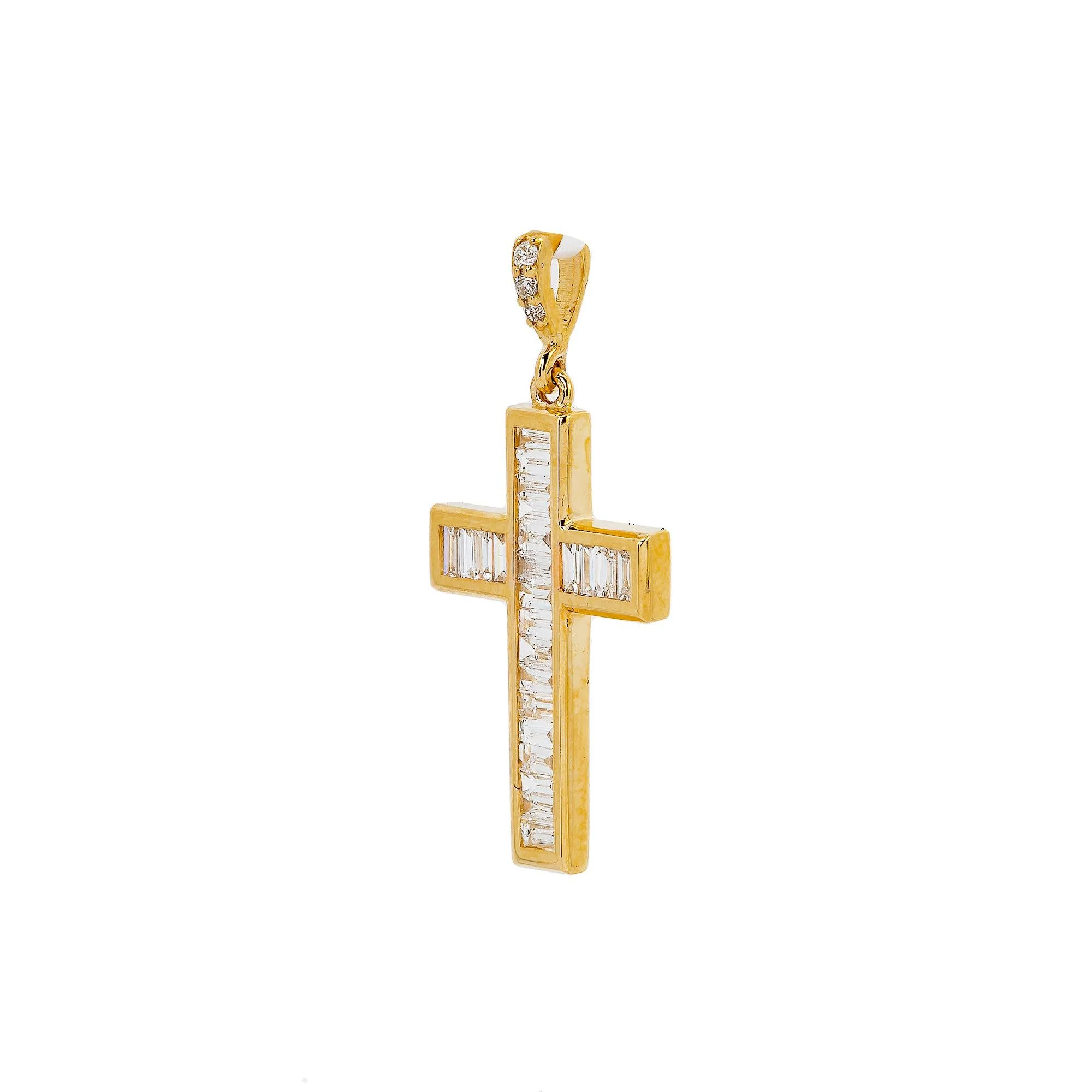 14K Yellow Gold Cross Pendant with 0.35 CT Baguette Diamonds - Image 3