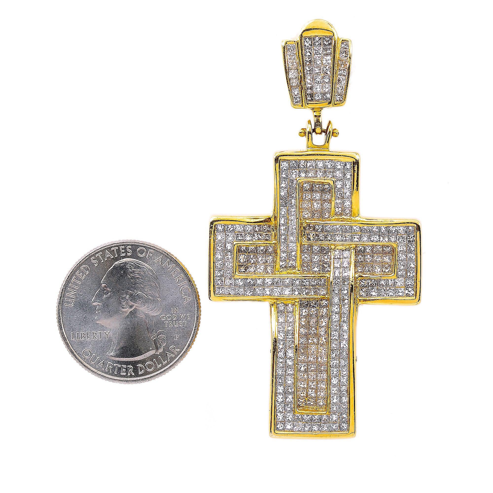 14K Yellow Gold Diamond Cross Shaped Pendant - Image 2