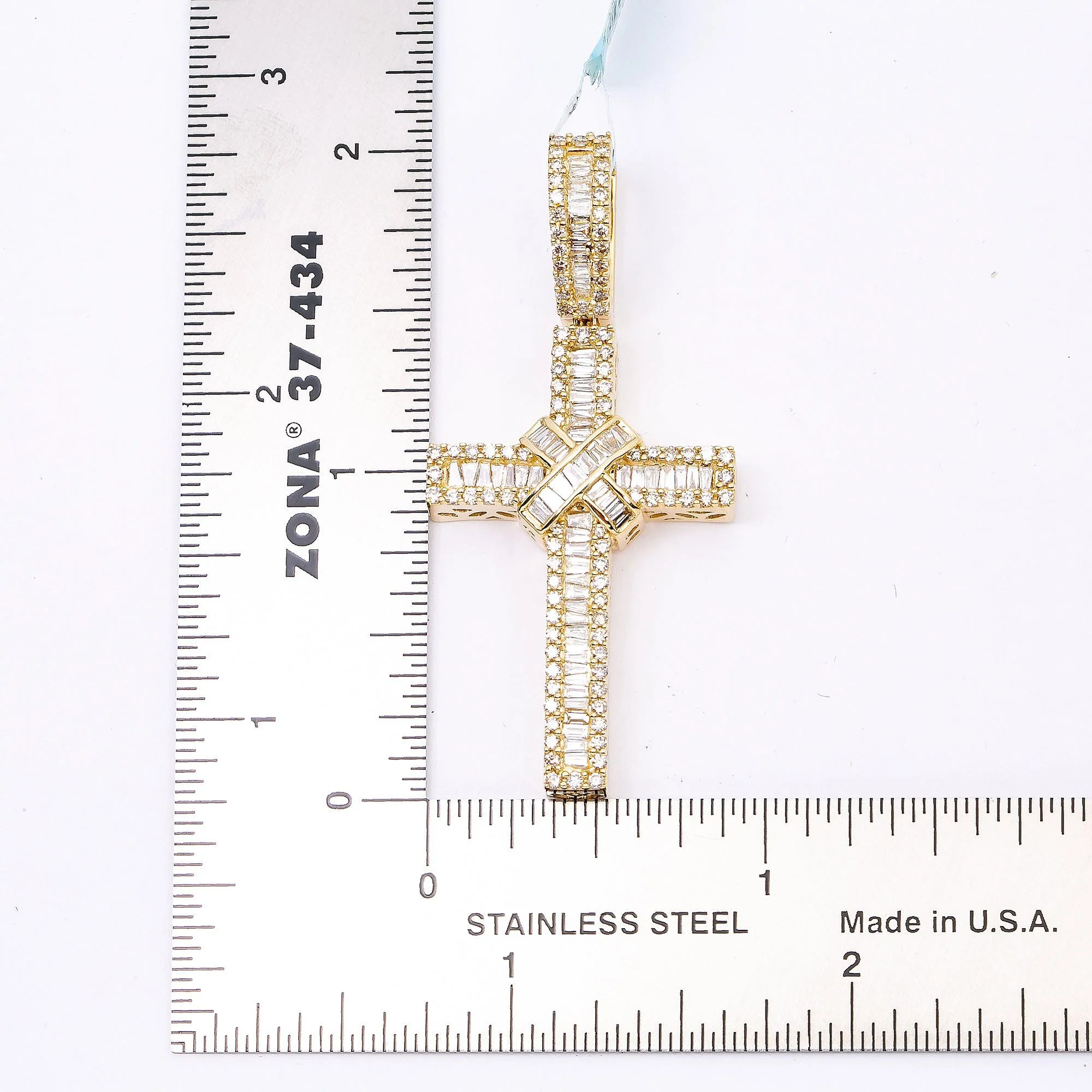 14K YELLOW GOLD CROSS  WITH 1.60 CT  BAGUETTE DIAMONDS - Image 4