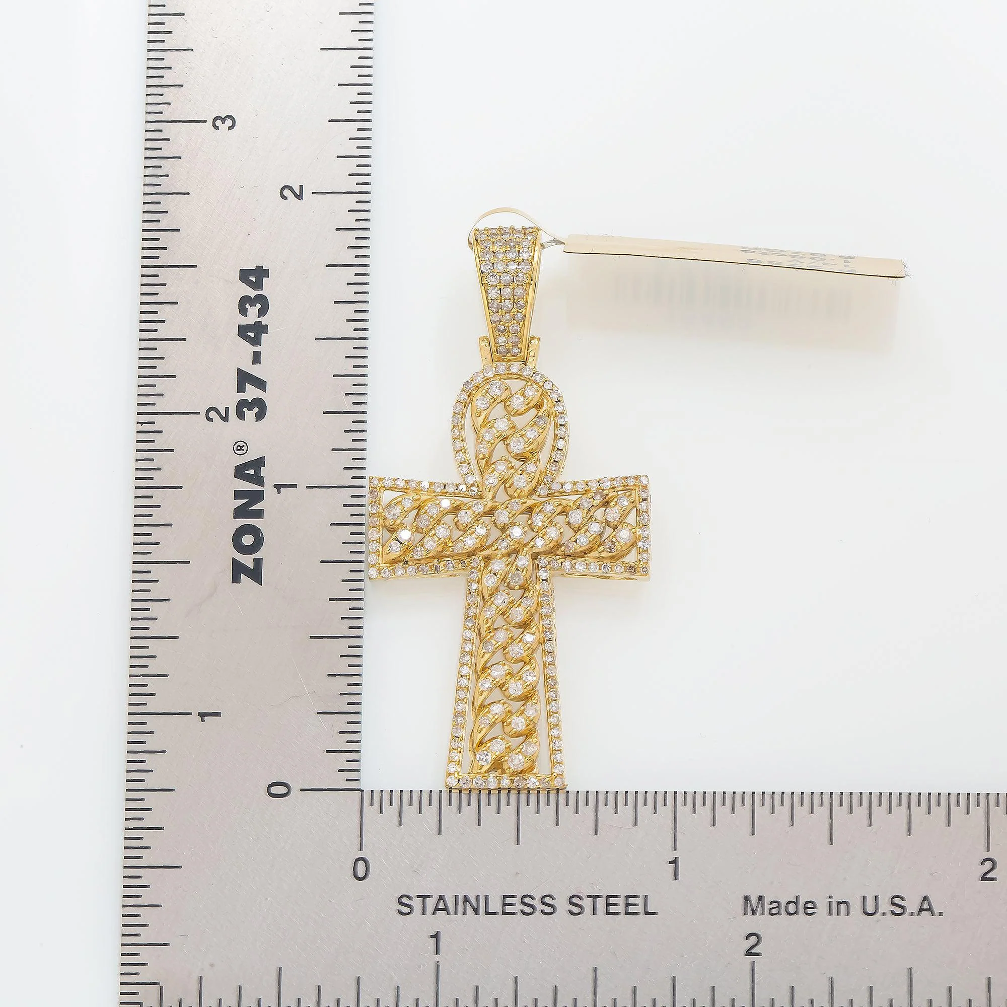 14K GOLD DIAMOND CROSS PENDANT WITH CUBAN LINK DETAIL 1.06 CT - Image 4