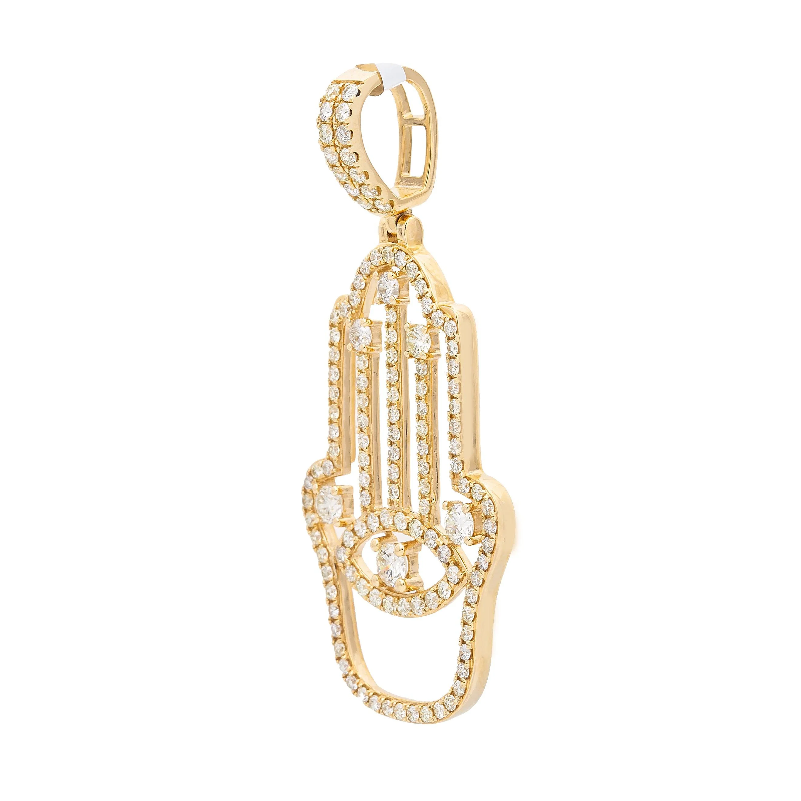 14K Yellow Gold Diamond Hamsa Pendant - Image 2