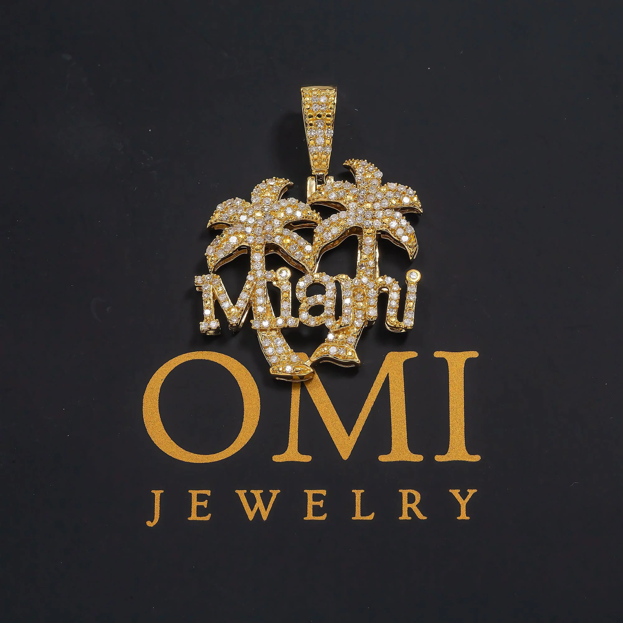 14K GOLD DIAMOND MIAMI AND PALM TREE PENDANT 0.96 CT - Image 2