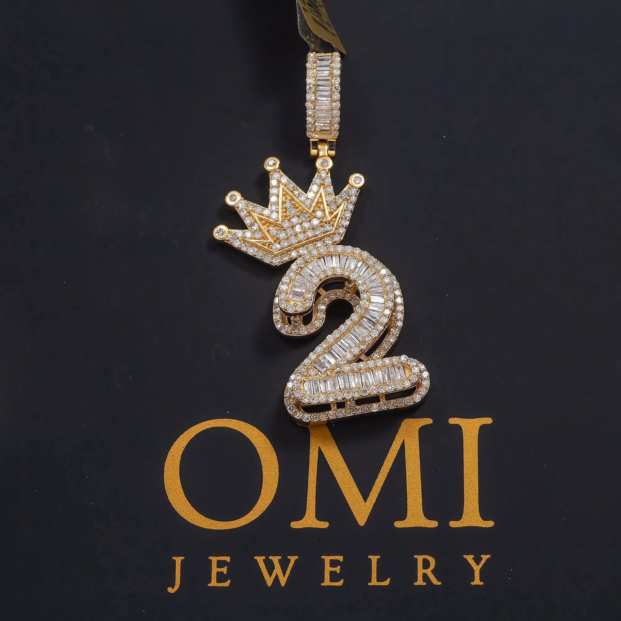 14K GOLD DIAMOND NUMBER 2 WITH CROWN PENDANT 1.85 CT - Image 2