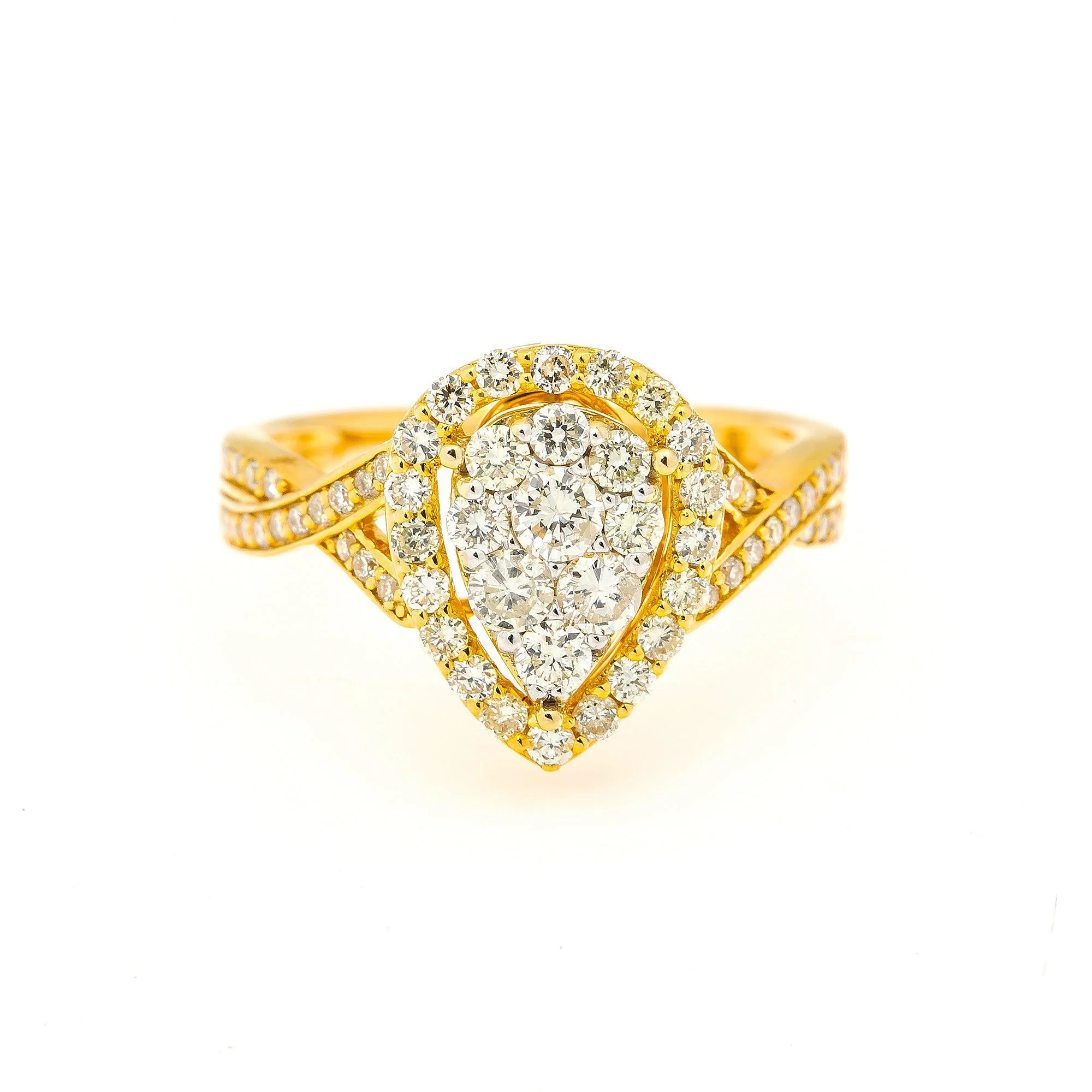 14K YELLOW GOLD PEAR CLUSTER ENGAGEMENT LADIES RING WITH 1.62 CT DIAMONDS