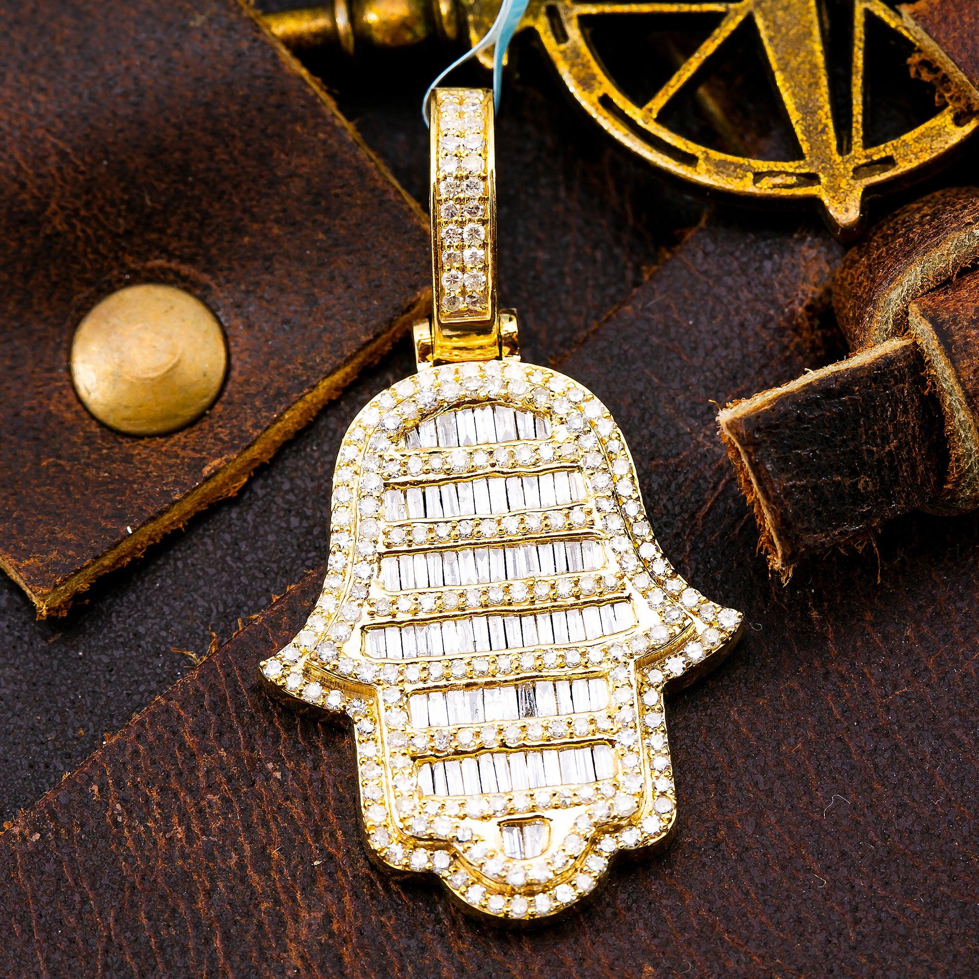 10K YELLOW GOLD HAMSA  WITH 1.34 CT  BAGUETTE DIAMONDS - Image 2
