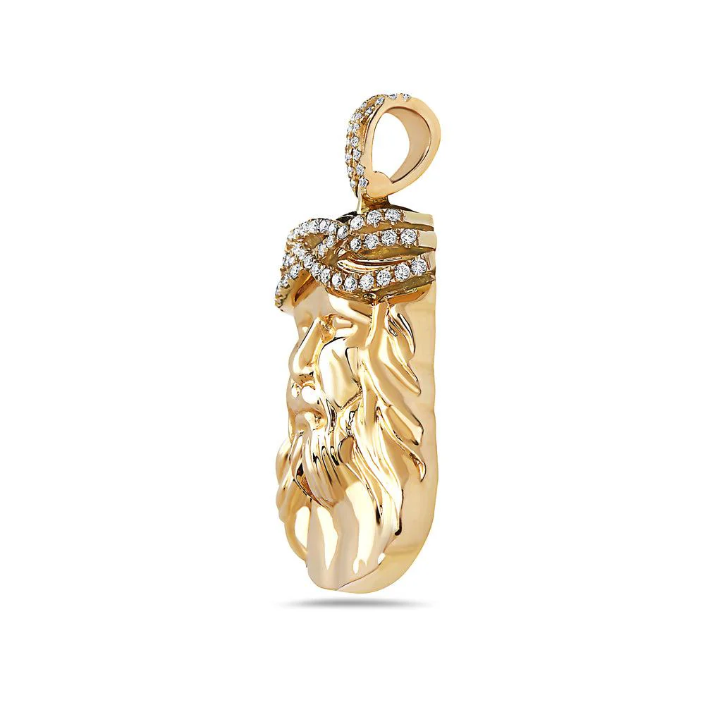 14K Yellow Gold Jesus Head Women's Pendant with 1.38CT Diamonds - Image 2