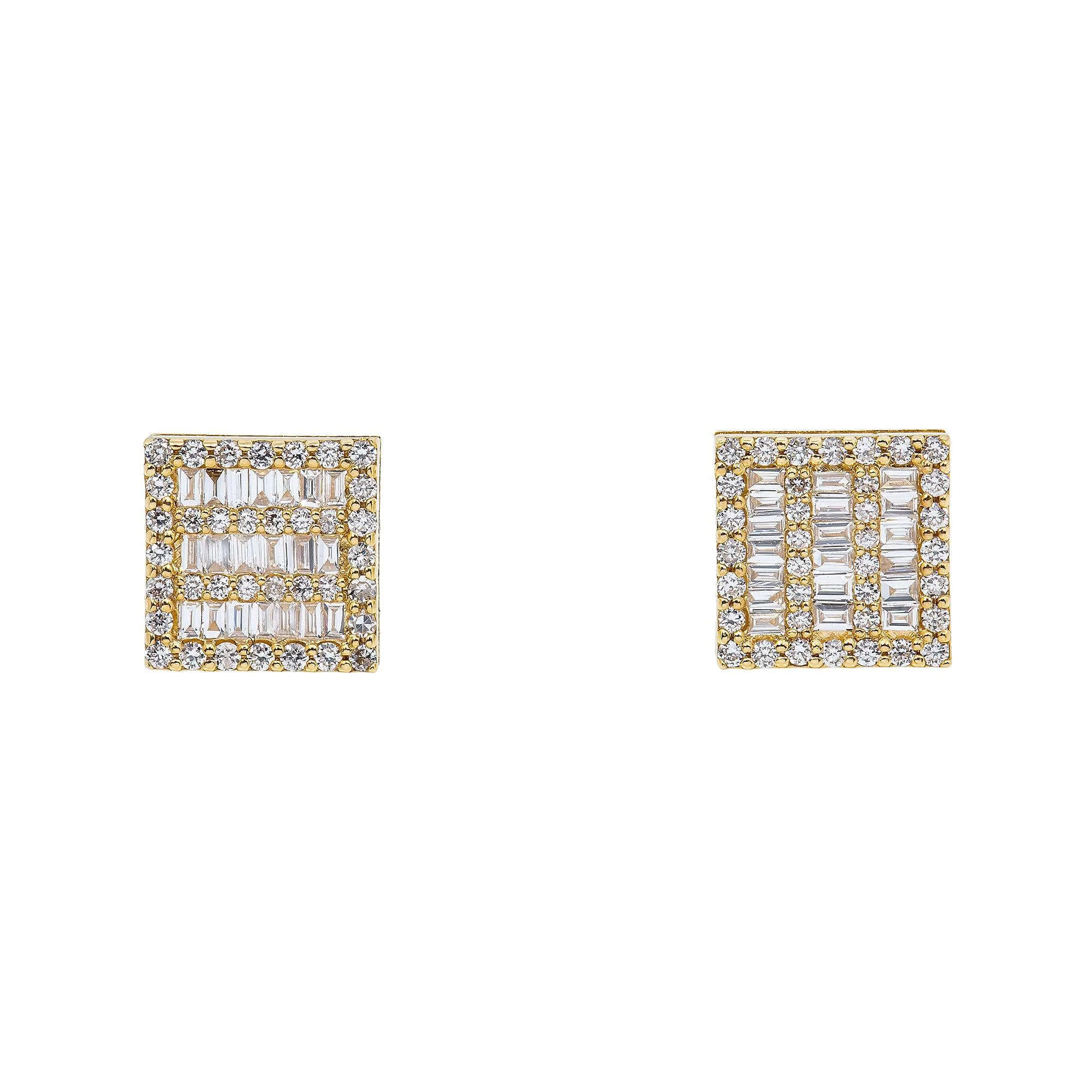 14K Yellow Gold Ladies Earrings with 0.80 CT Baguette Diamond