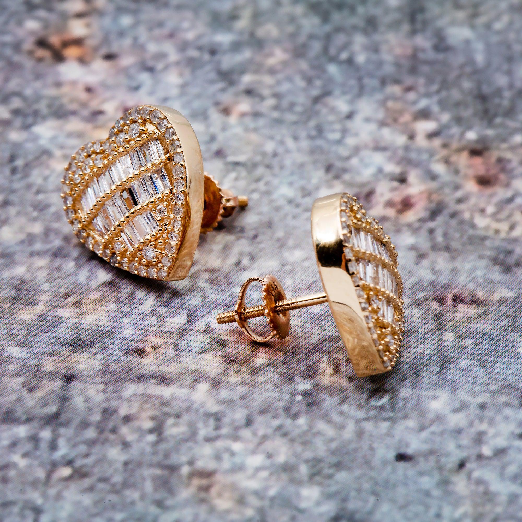 14K Yellow Gold Ladies Heart Earrings with 0.82 CT Diamond - Image 3