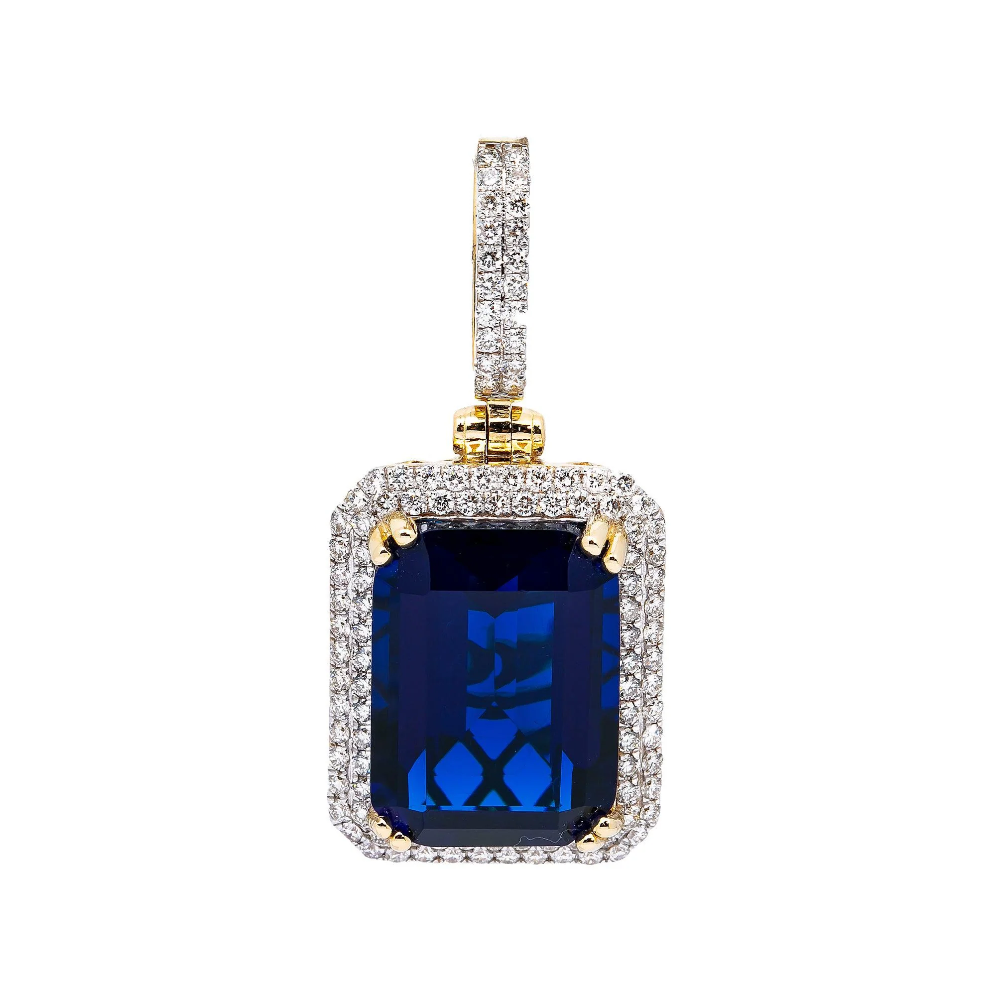 14K YELLOW GOLD LADIES SAPPHIRE PENDANT WITH 1.15 CT DIAMONDS