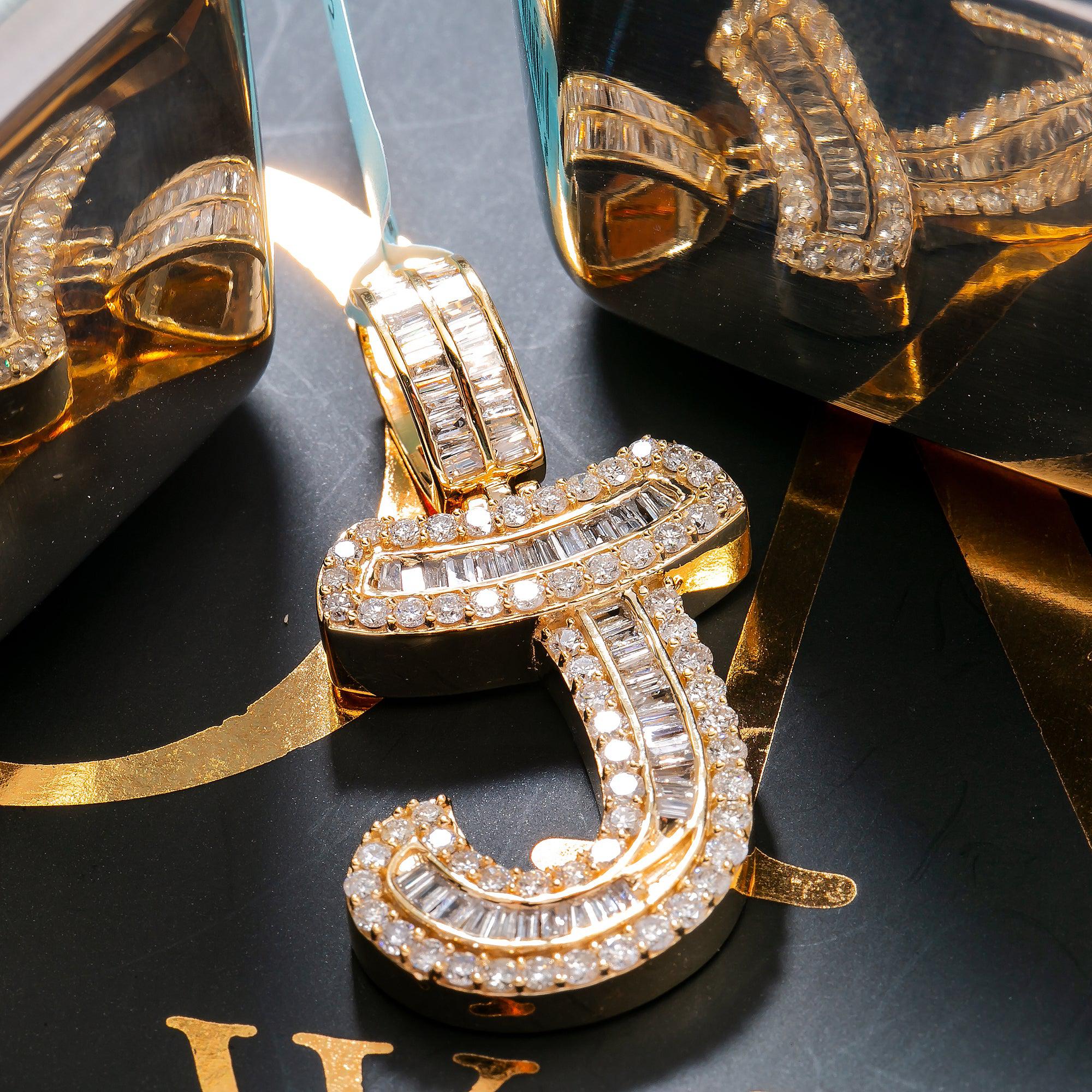 14K YELLOW GOLD LETTER J PENDANT PENDANT WITH 1.9 CT DIAMONDS - Image 2