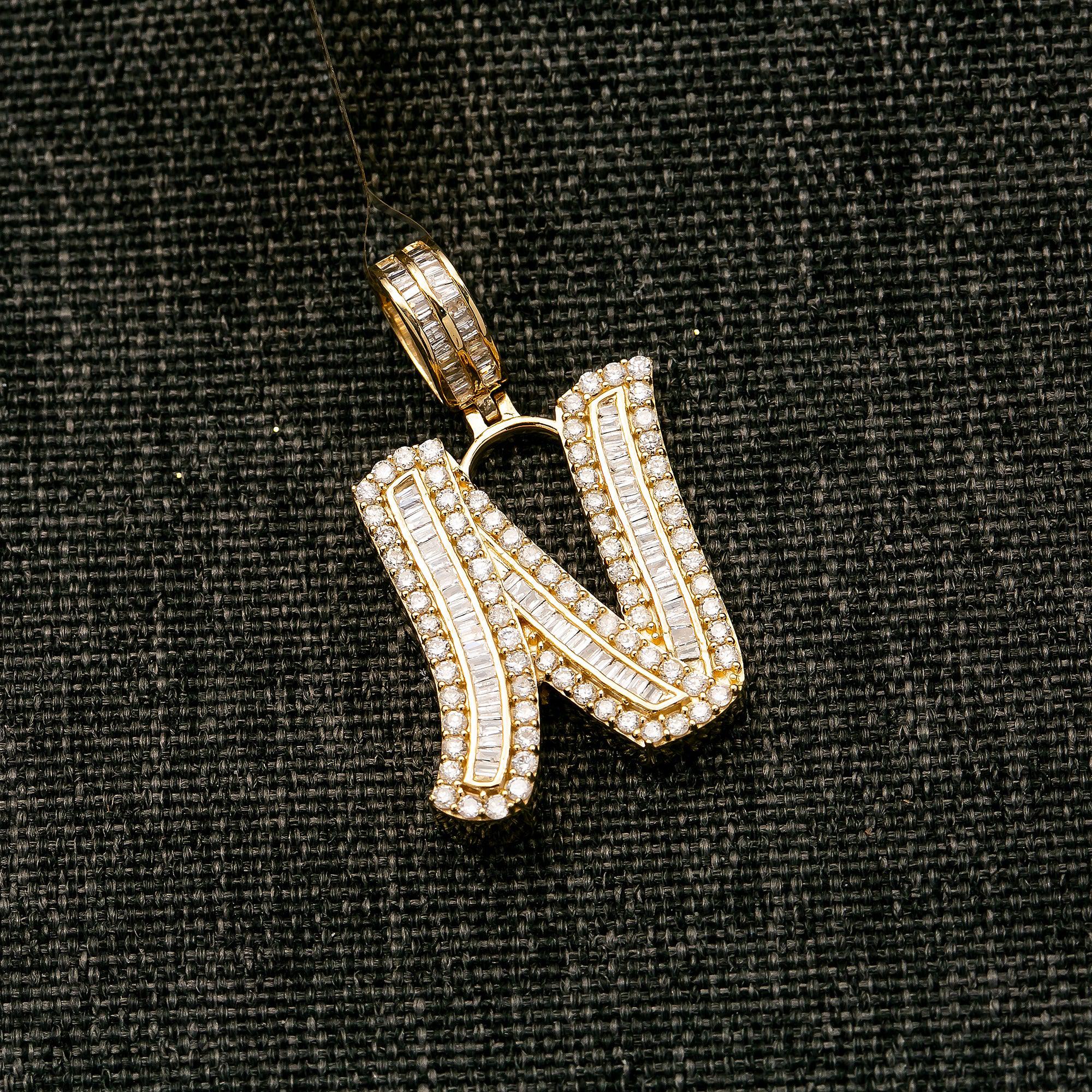 14K YELLOW GOLD DIAMOND LETTER N PENDANT 1.28 CT - Image 2