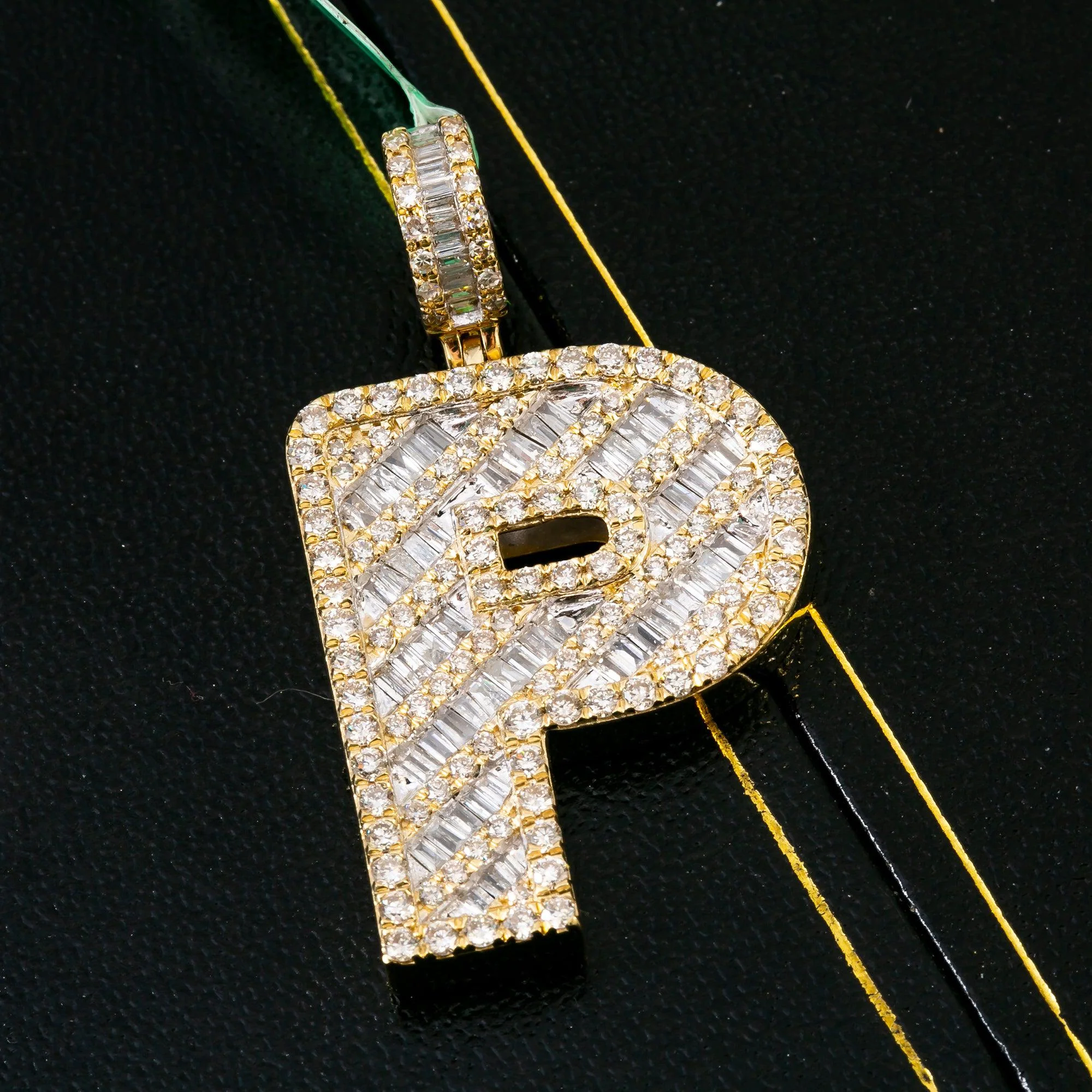 14K YELLOW GOLD LETTER P PENDANT WITH 2.60 CT DIAMONDS - Image 2