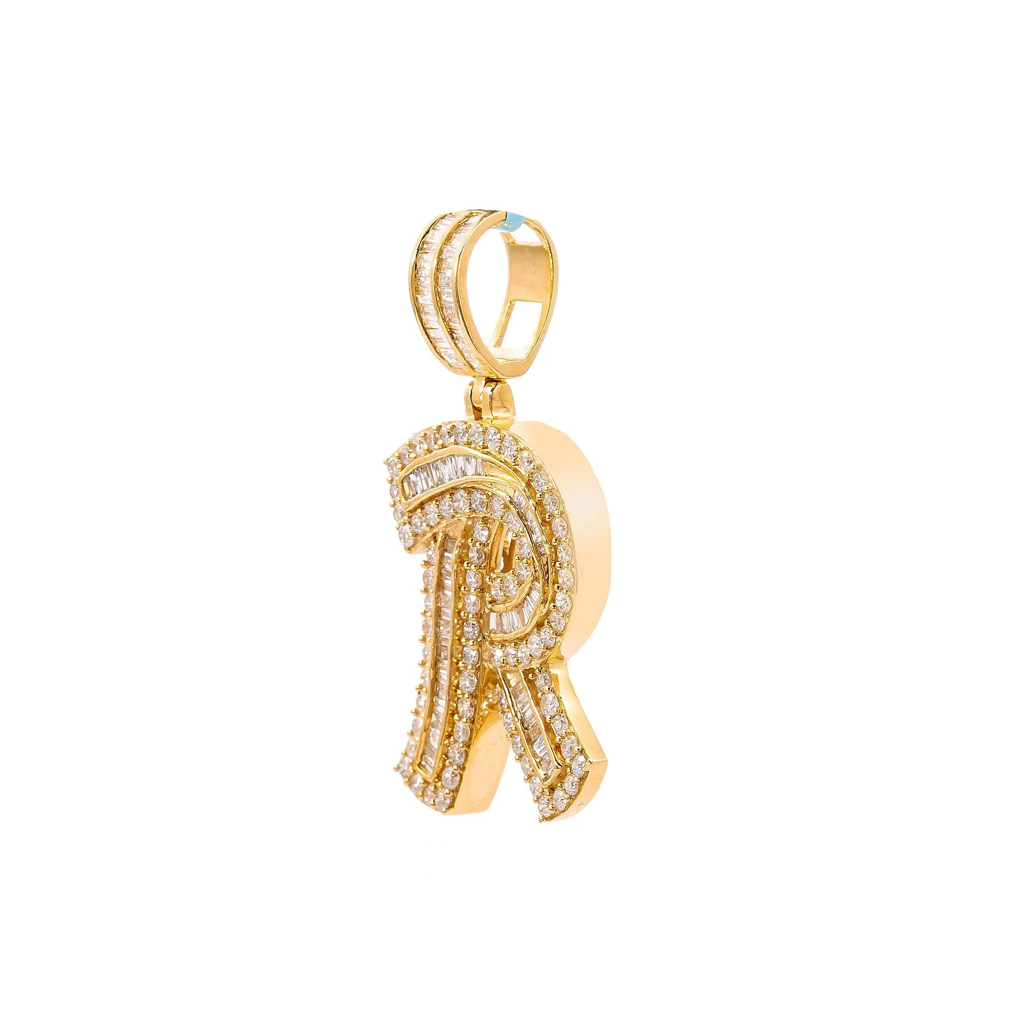 14K Yellow Gold Diamond Letter R Pendant - Image 2