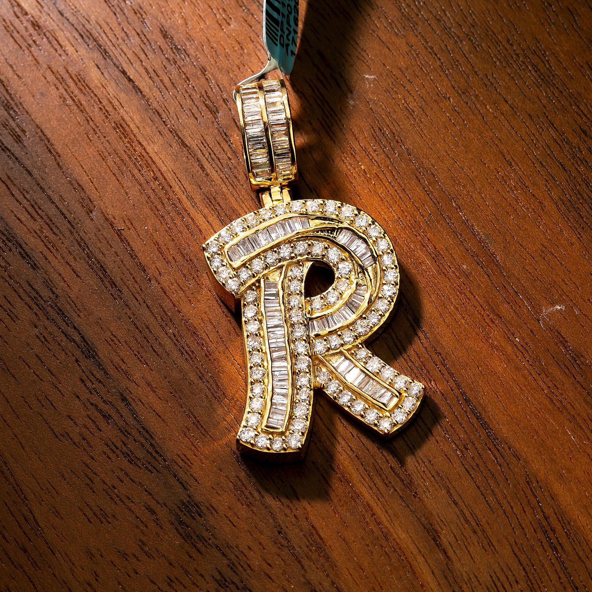 14K Yellow Gold Diamond Letter R Pendant - Image 3