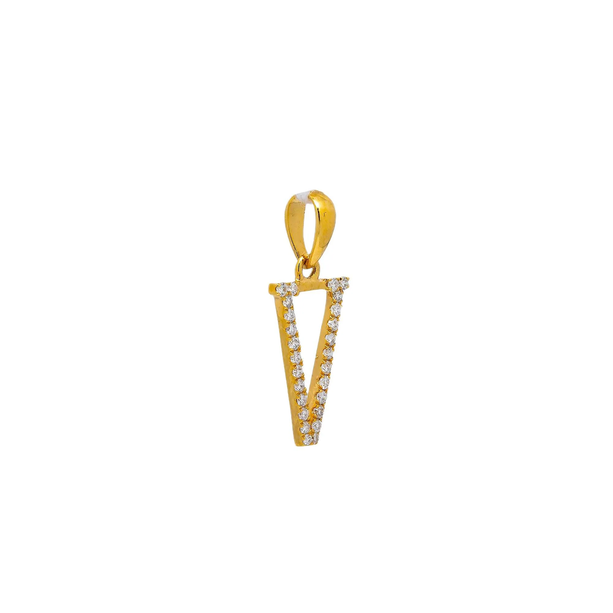 14K YELLOW GOLD DIAMOND LETTER V PENDANT - Image 4