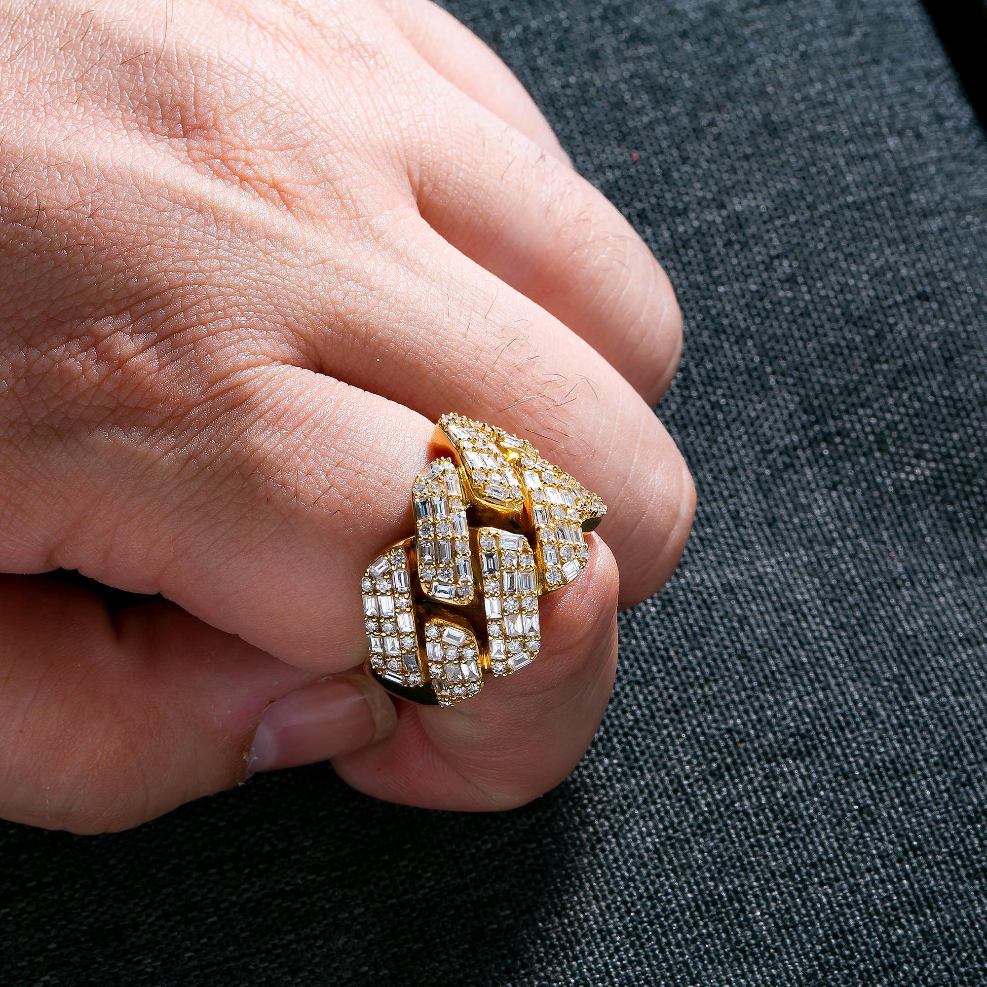 14K YELLOW GOLD DIAMOND CUBAN RING 3.10 CT - Image 2