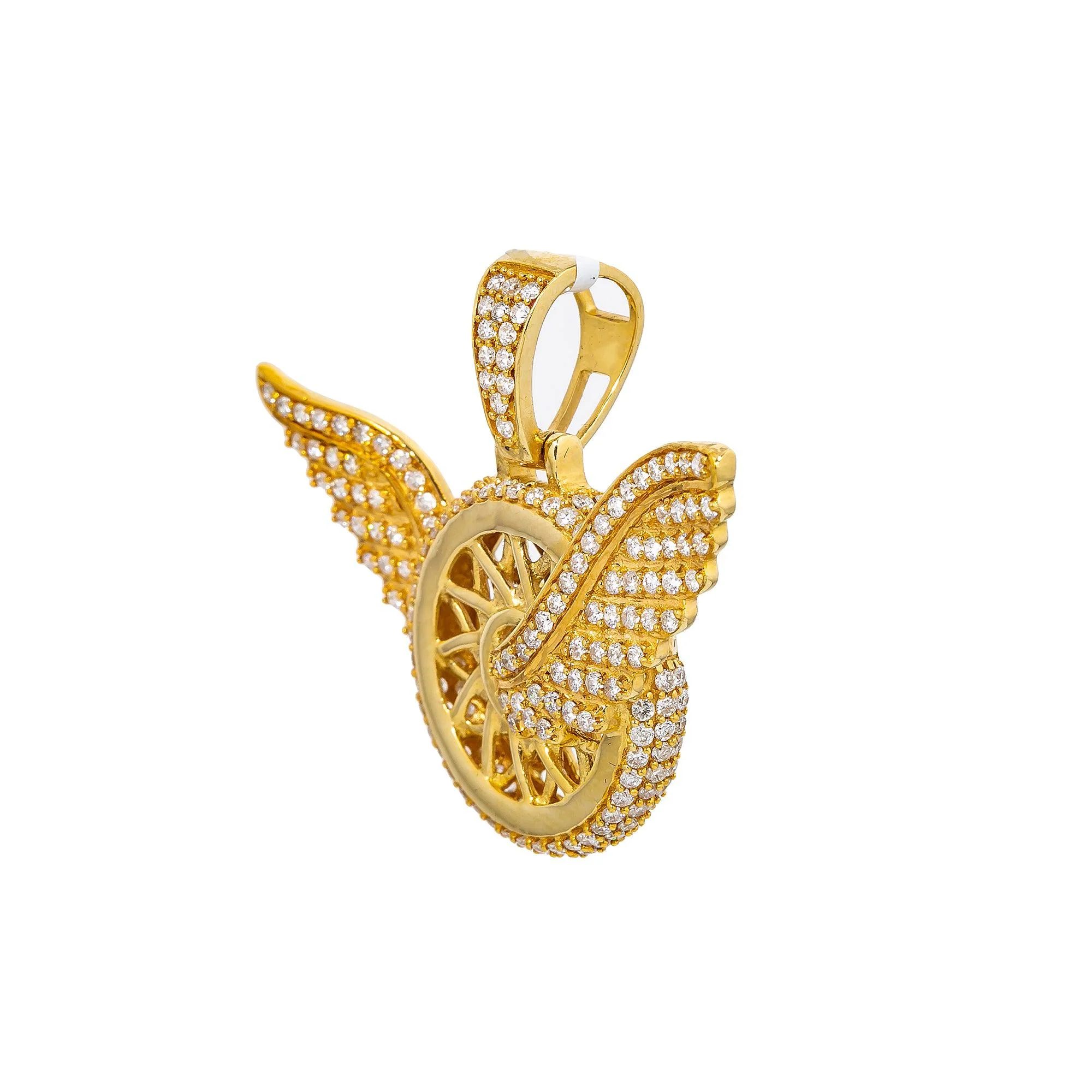 Unisex 14K Yellow Gold Circle Angel Pendant With 1.34 CT Diamonds - Image 2