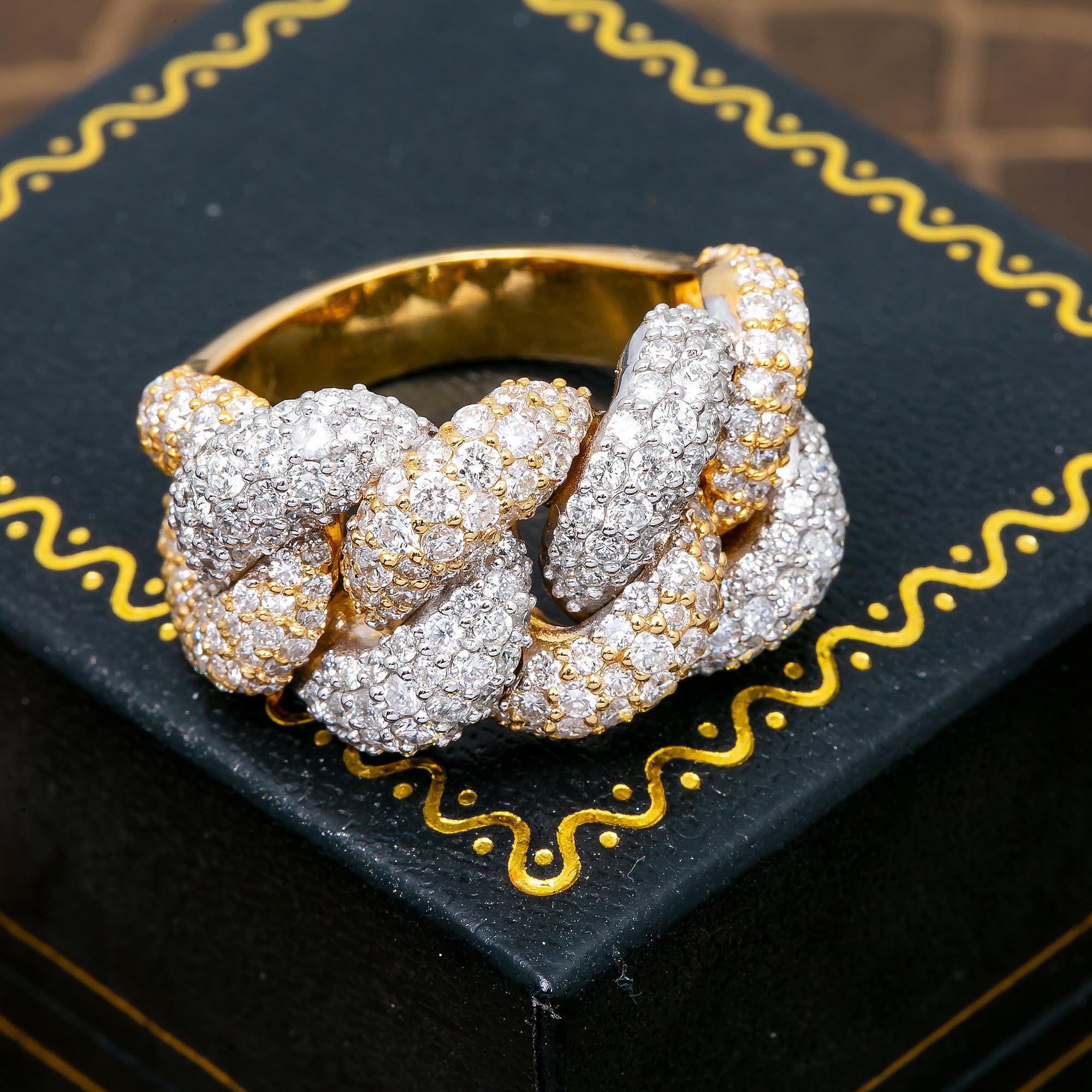 14K YELLOW TWO TONE CUBAN RING WITH 2.60 CT  DIAMONDS - Image 2