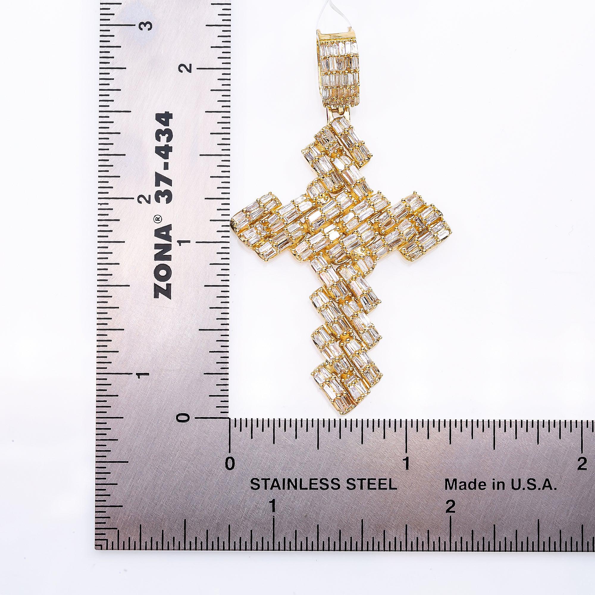 14K Yellow Gold Unisex Cross Pendant with 1.57 CT Baguette Diamond - Image 4