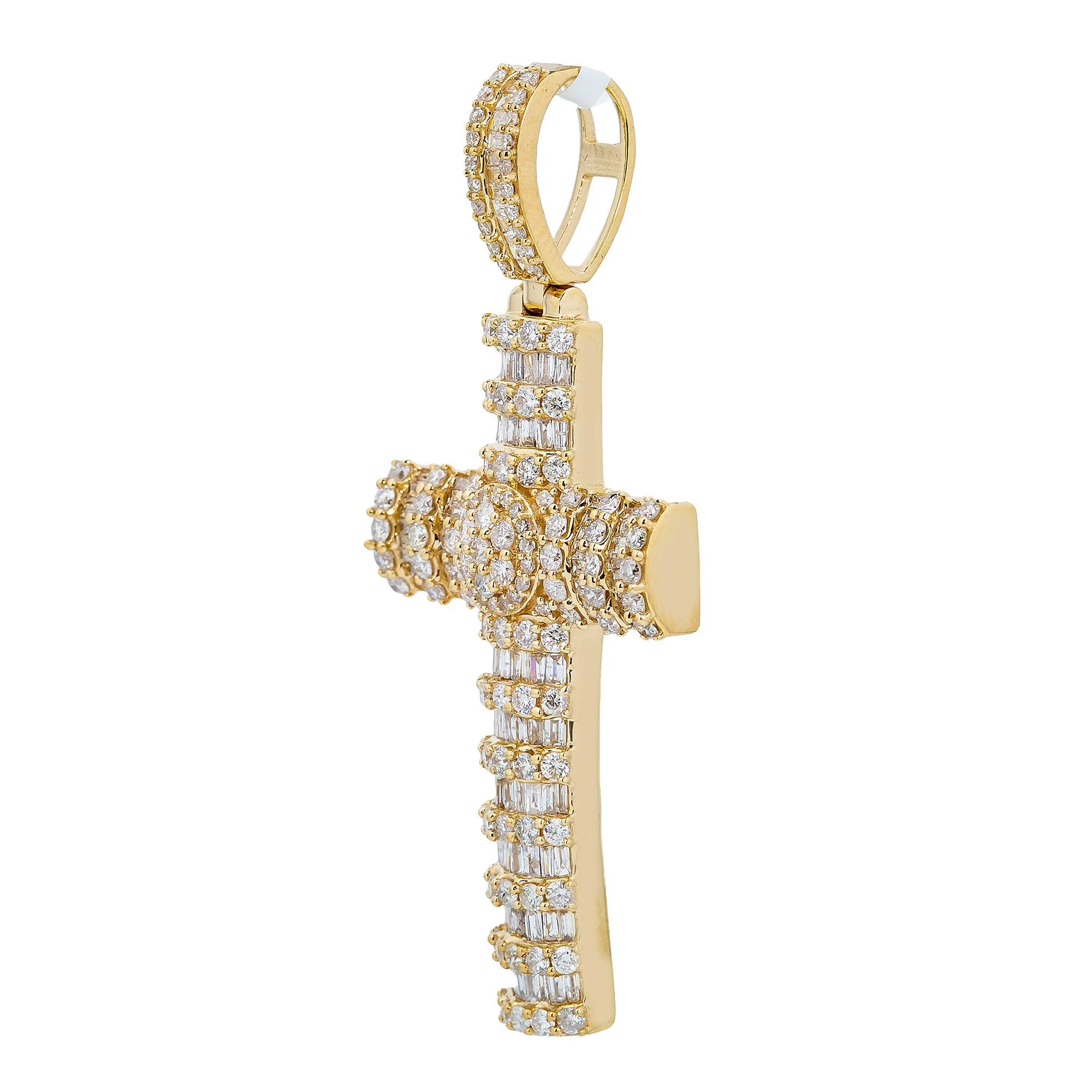 14K Yellow Gold Unisex Cross Pendant with 2.93 CT Baguette And Round Diamond - Image 3