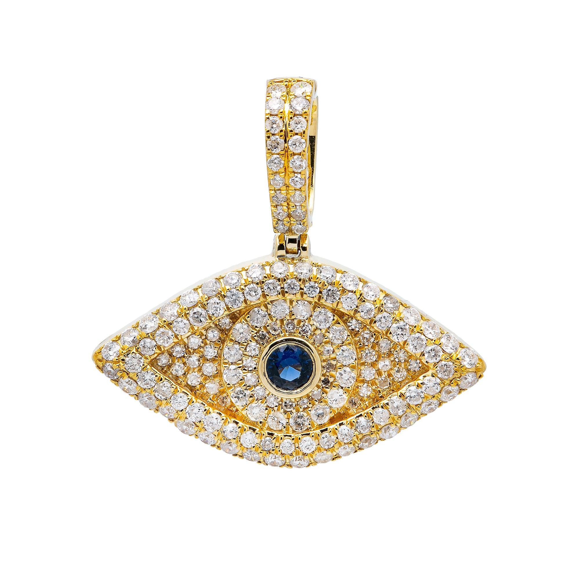 14K YELLOW GOLD DIAMOND EVIL EYE PENDANT
