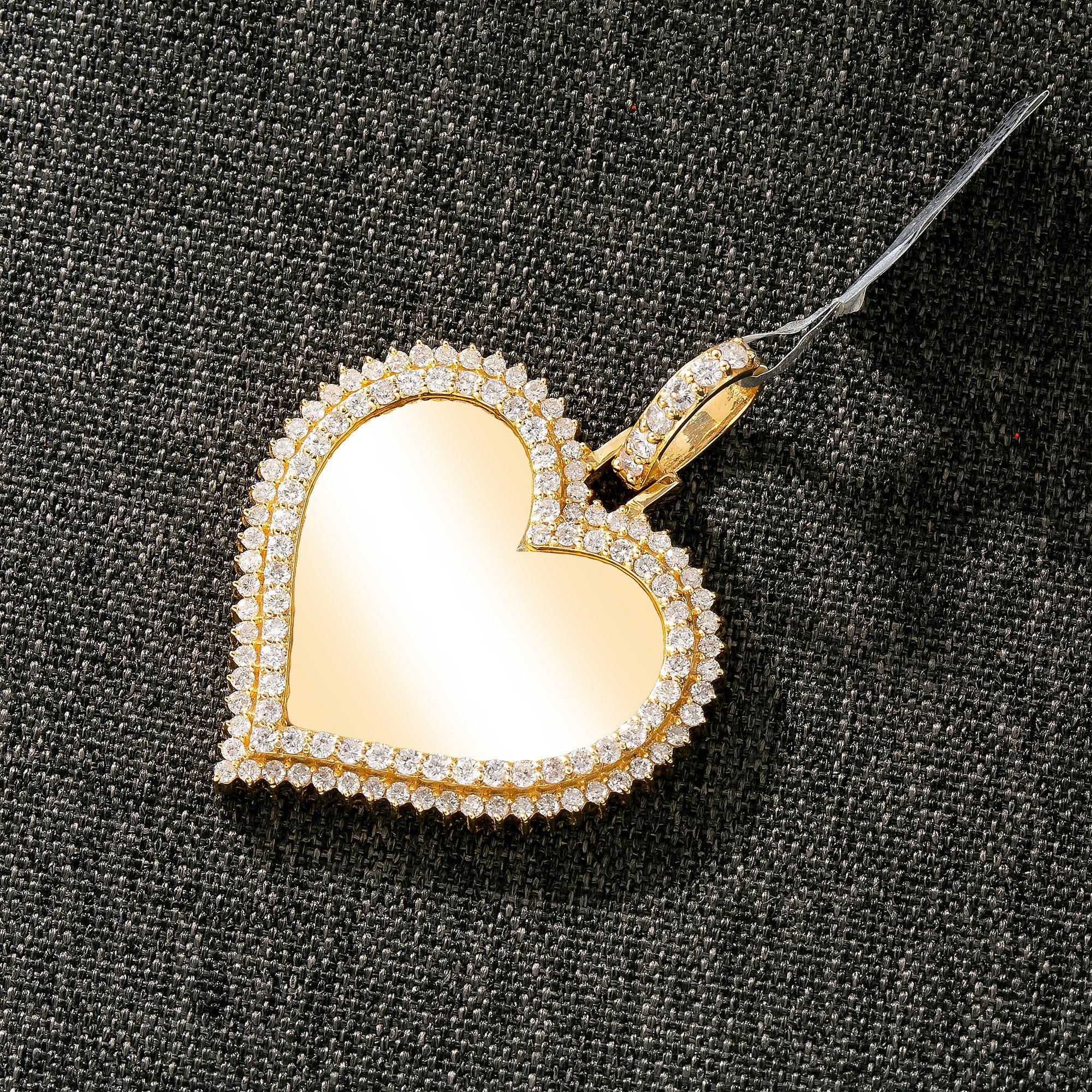 14K YELLOW GOLD ROUND DIAMOND CUSTOM HEART PICTURE PENDANT 3.28 CT - Image 4