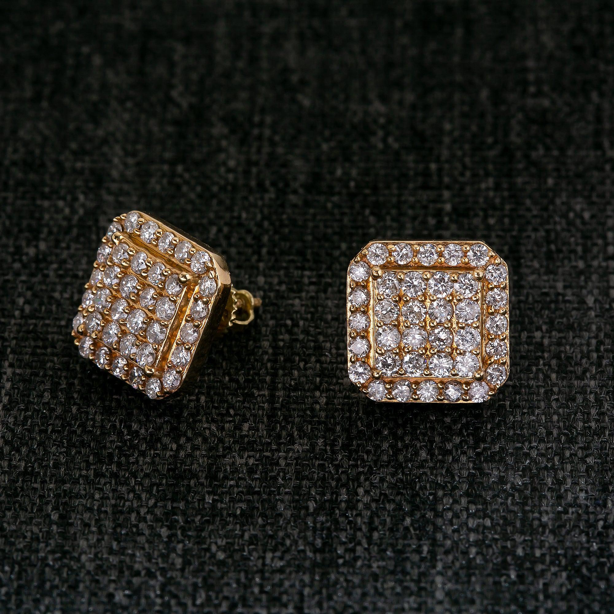 14K YELLOW GOLD SQUARE DIAMOND EARRINGS 1.21 CT - Image 2