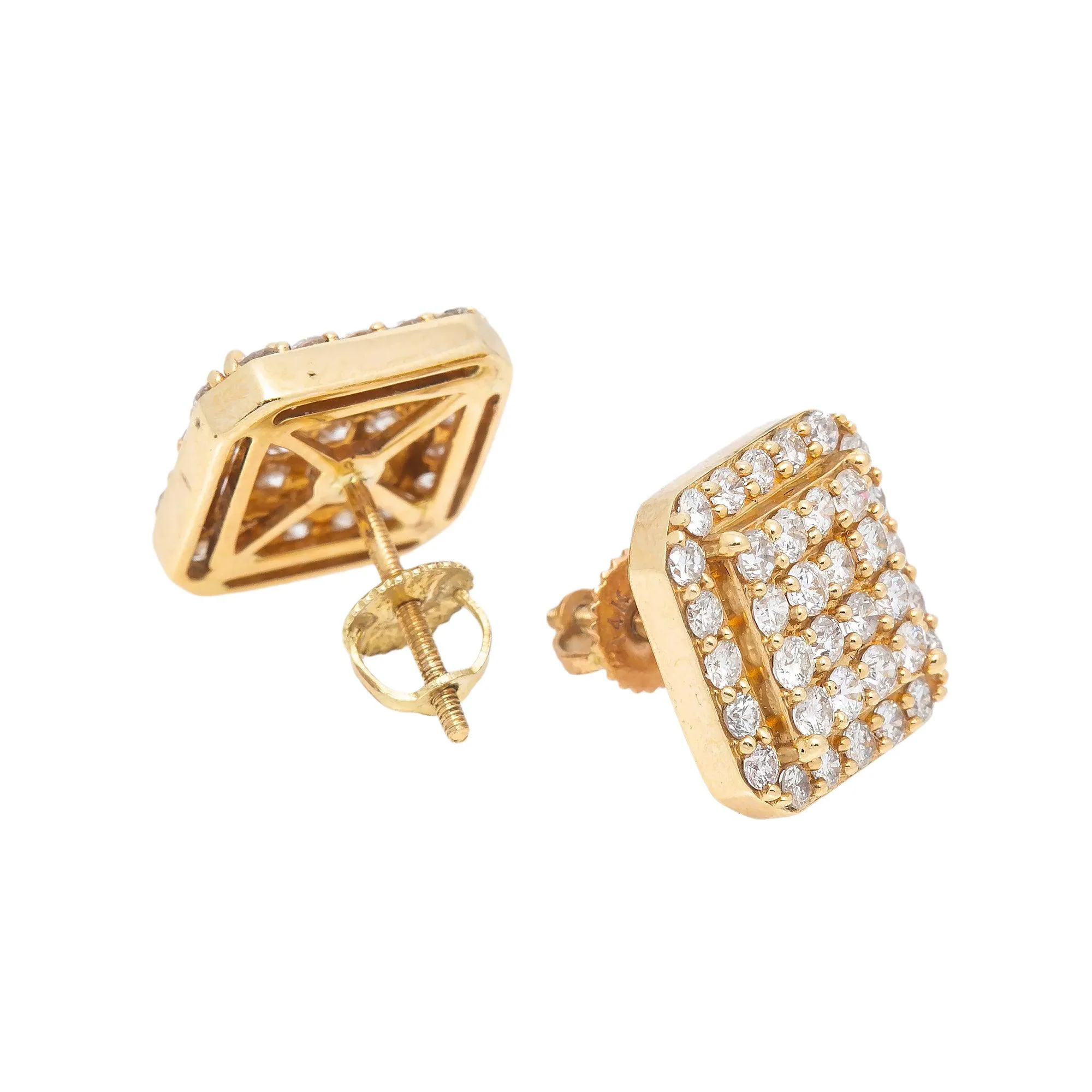 14K YELLOW GOLD SQUARE DIAMOND EARRINGS 1.21 CT - Image 3