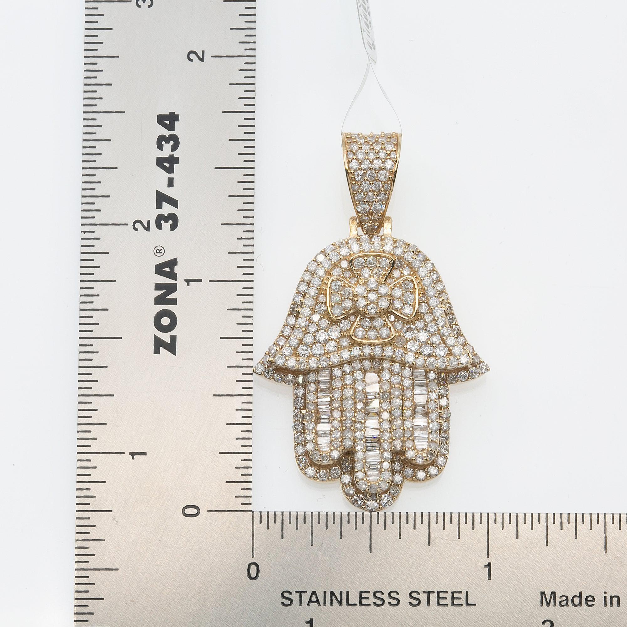 14K YELLOW GOLD UNISEX HAMSA PENDANT WITH 2.81 CT DIAMONDS - Image 4