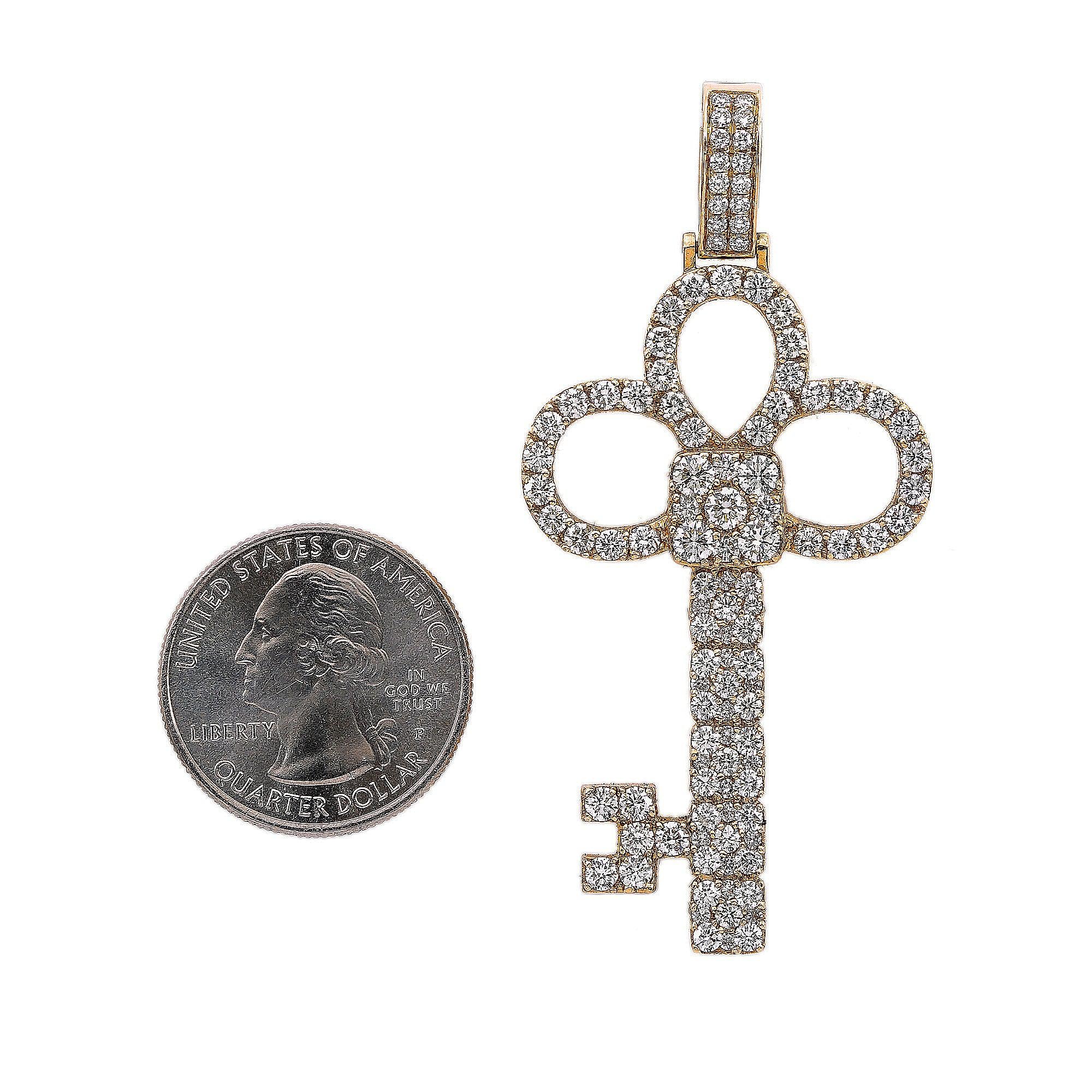 14K Yellow Gold Diamond Key Shaped Pendant - Image 2
