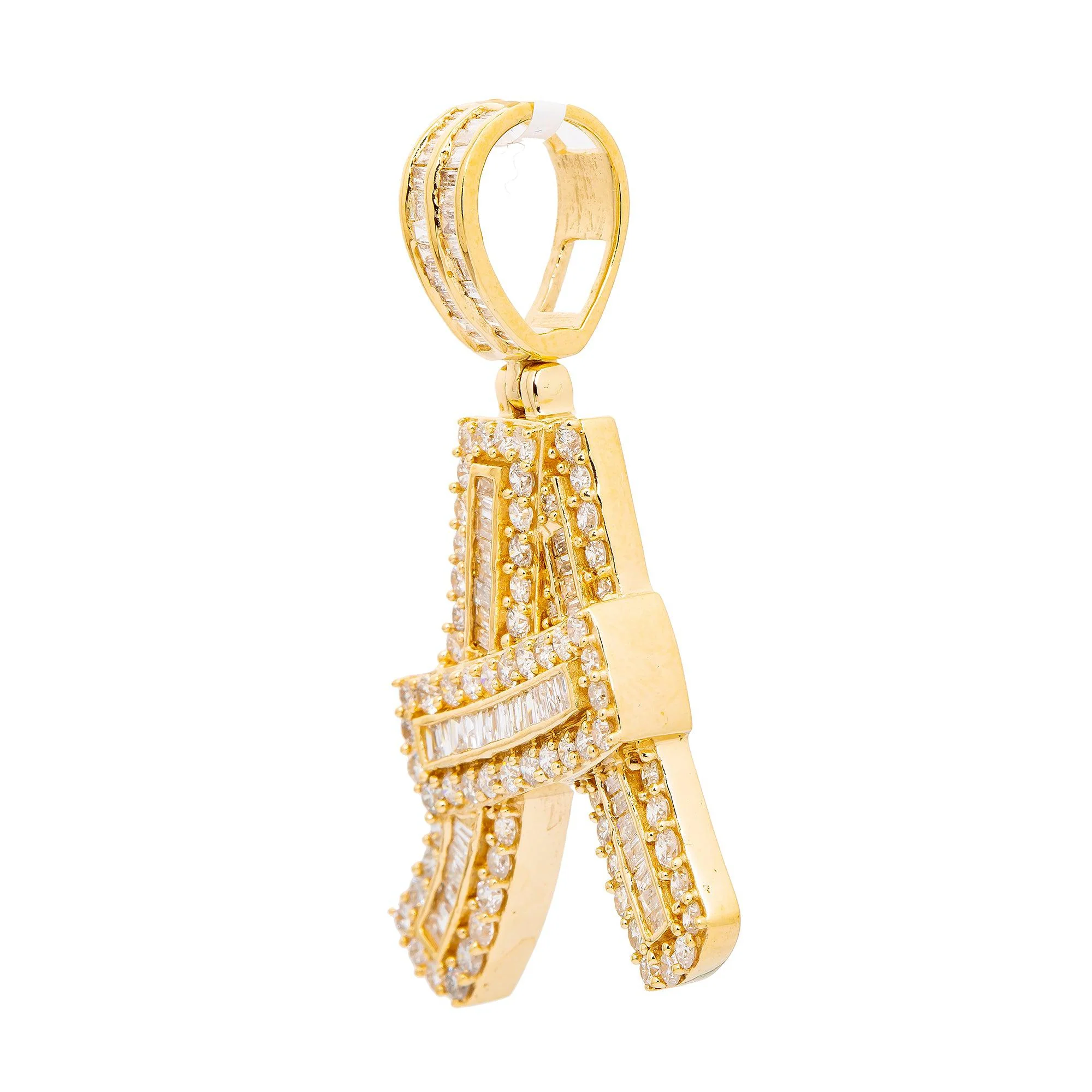 14K YELLOW GOLD UNISEX LETTER A WITH 1.93 CT BAGUETTE AND ROUND DIAMONDS - Image 2