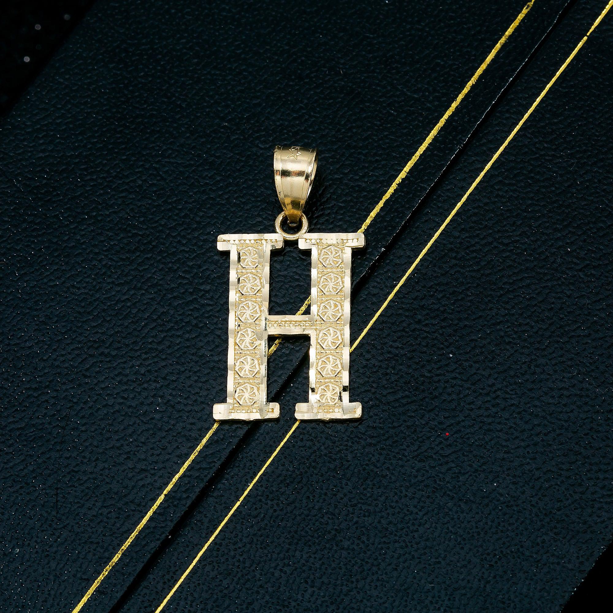 10K YELLOW GOLD LETTER H PENDANT - Image 3