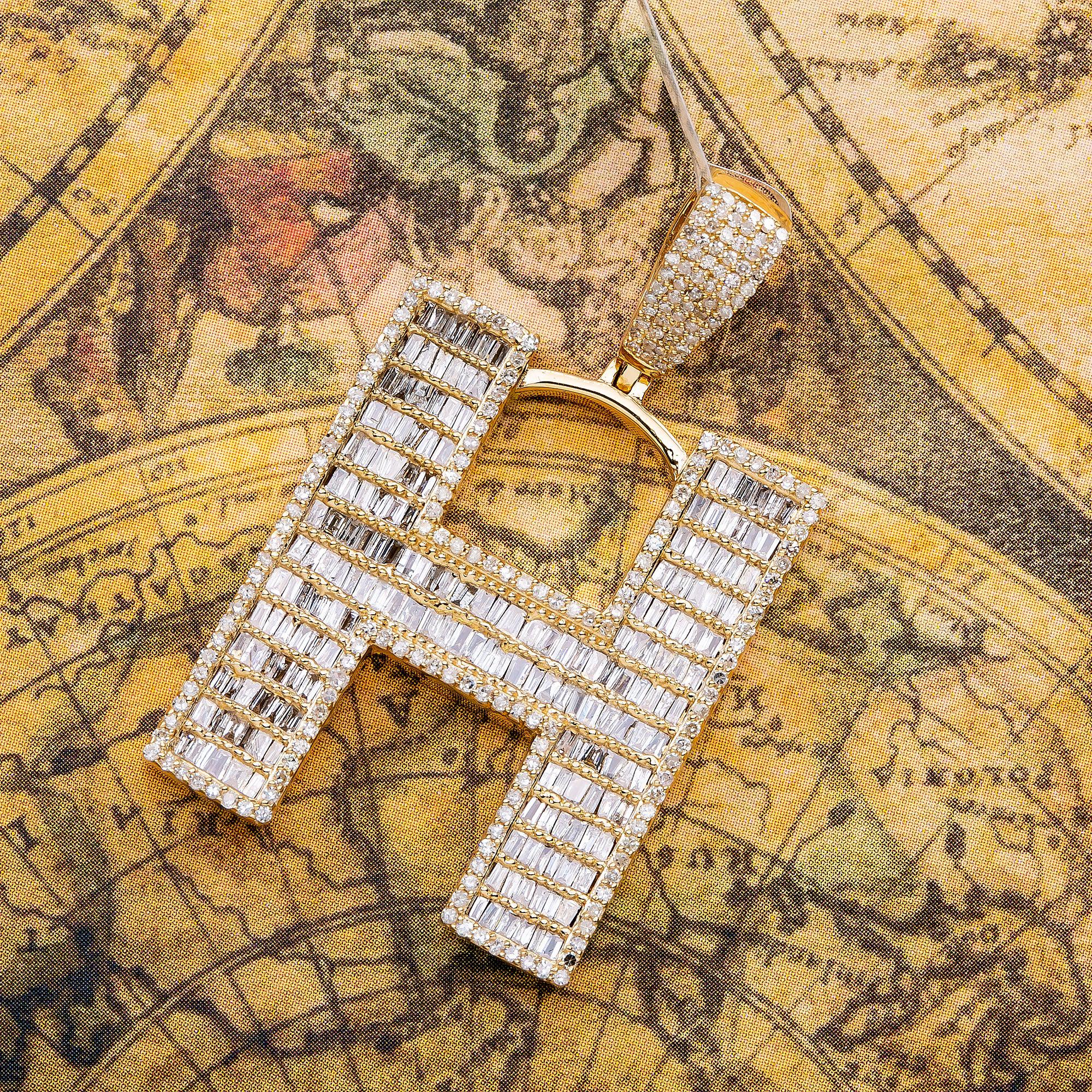 14K Yellow Gold Unisex Letter H Pendant with 2.03 CT Diamond - Image 2