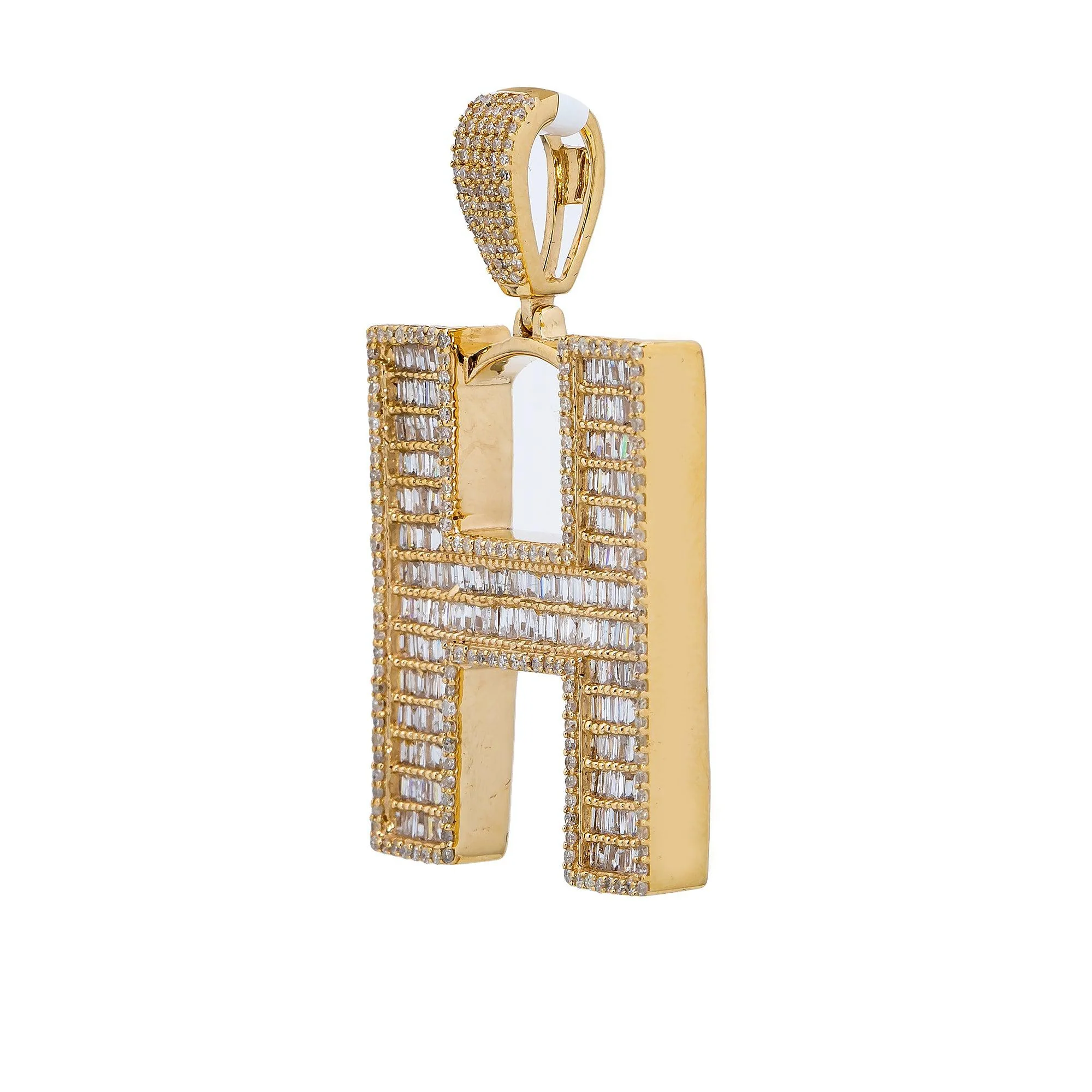 14K Yellow Gold Unisex Letter H Pendant with 2.03 CT Diamond - Image 3