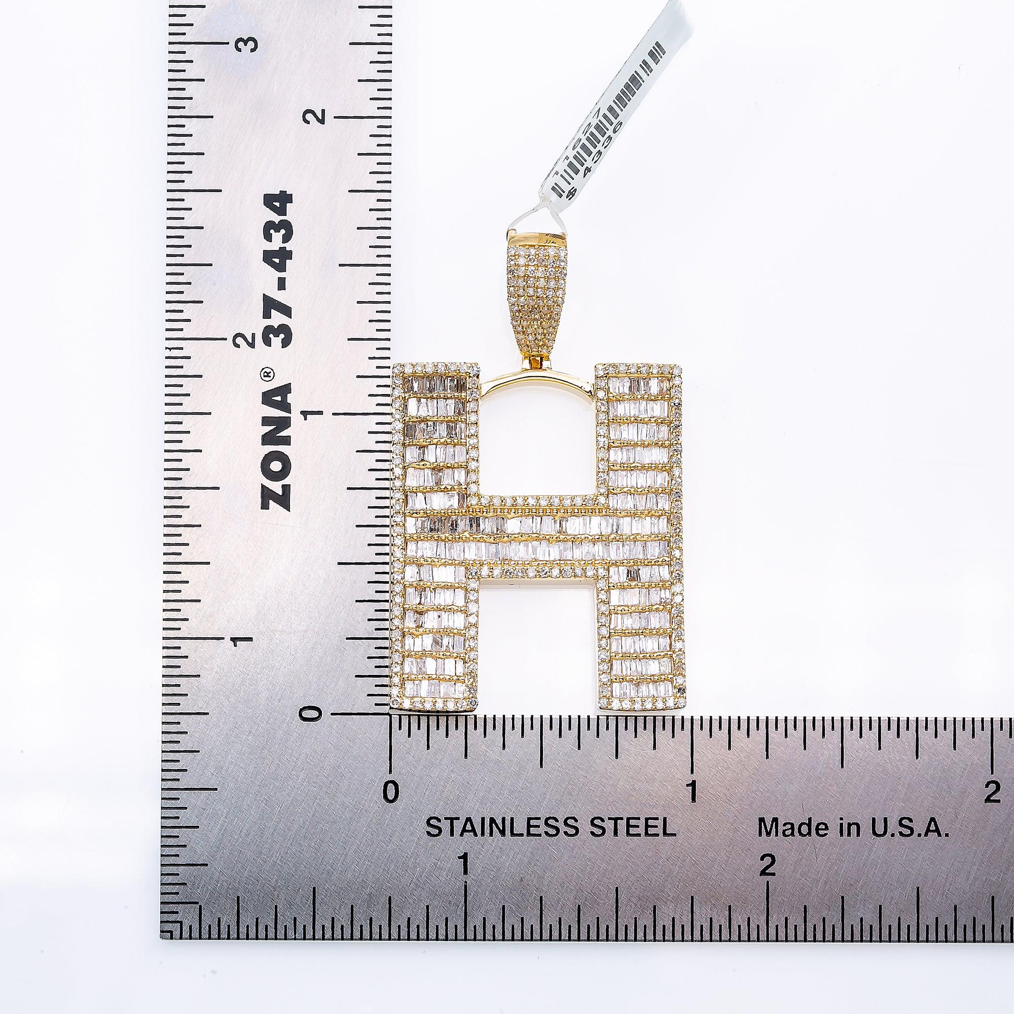 14K Yellow Gold Unisex Letter H Pendant with 2.03 CT Diamond - Image 4