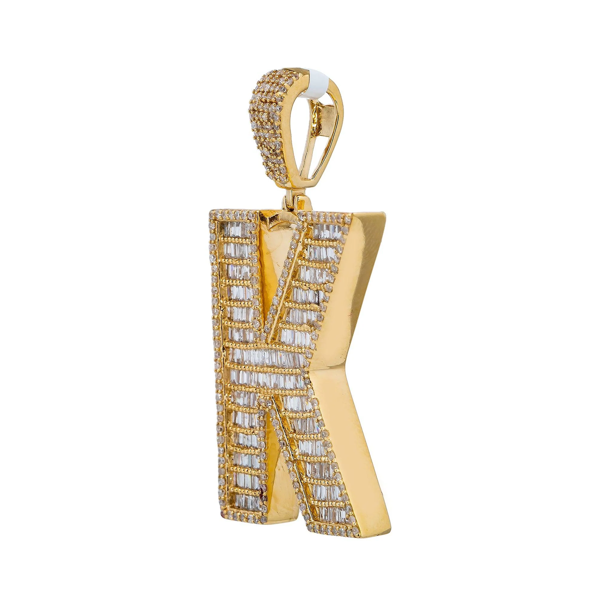 14K Yellow Gold Unisex Letter K Pendant with 1.68 CT Baguette Diamond - Image 3